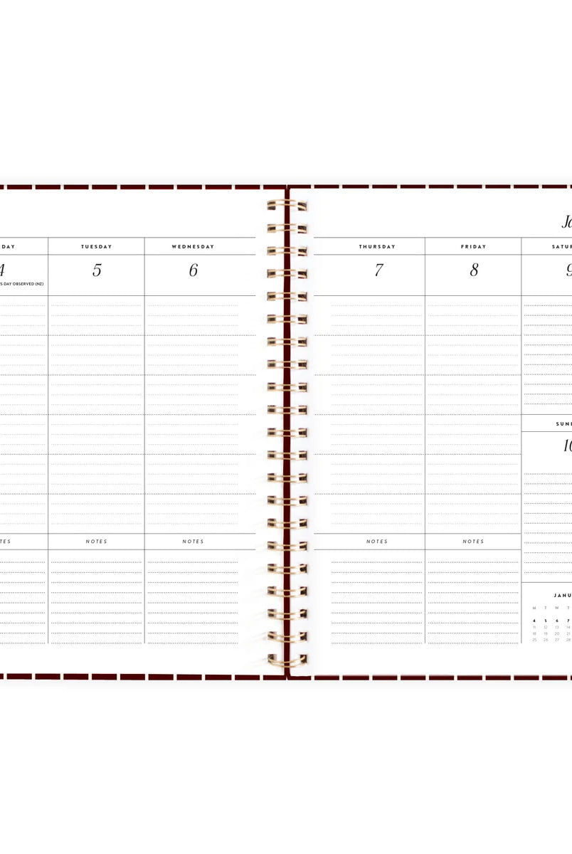 Fox & Fallow - 2027 A4 Academic Vertical Planner (Merlot Pinstripe) Fox & Fallow