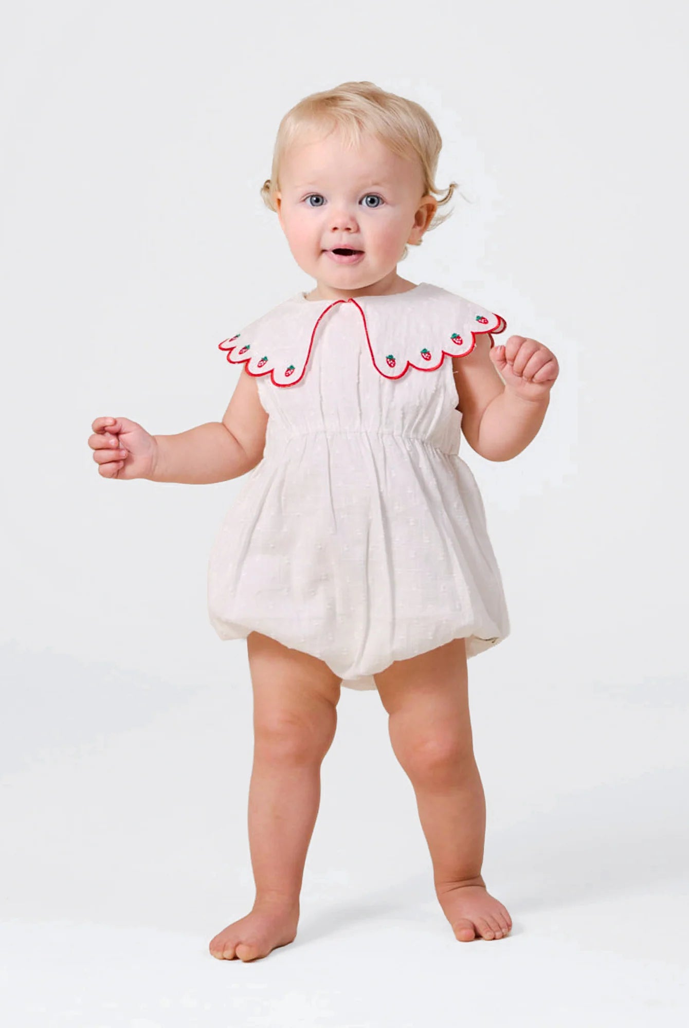 Goldie + Ace - Scallop Collar Strawberry Romper Goldie + Ace