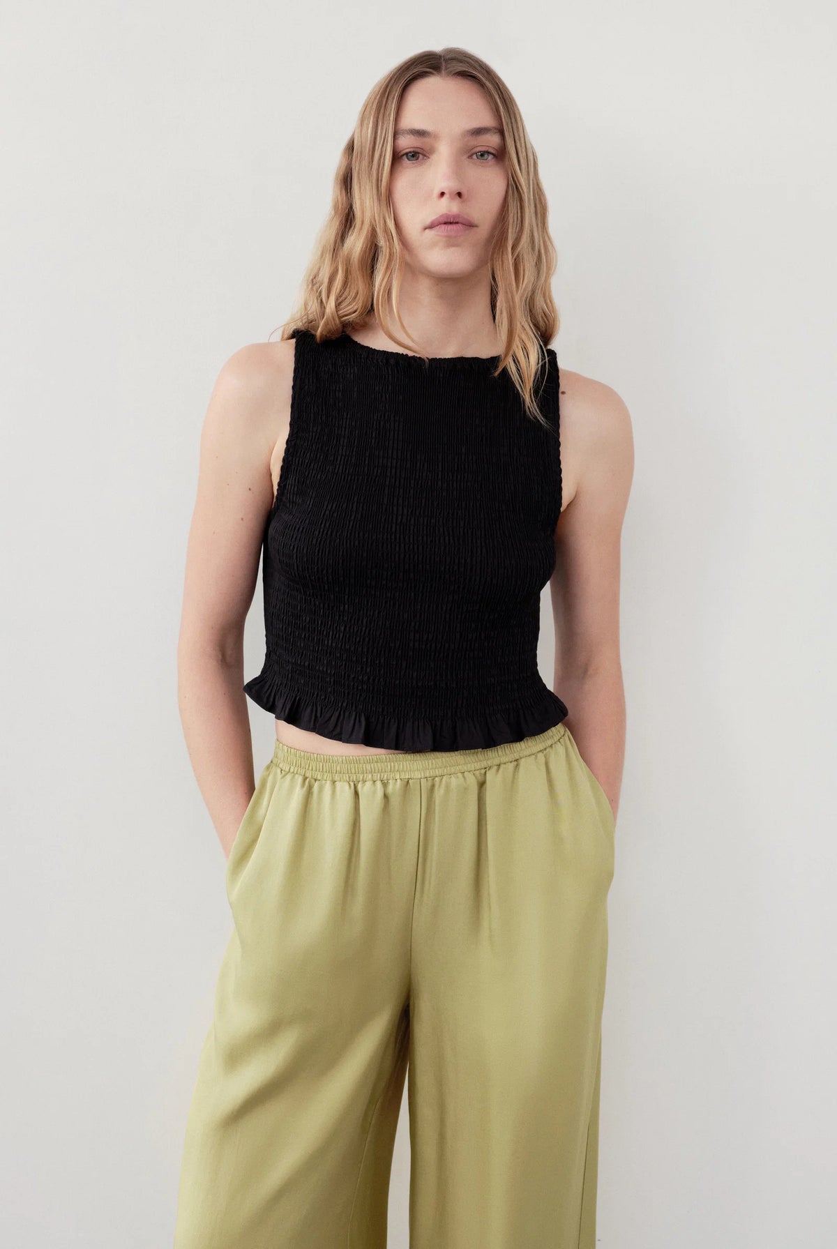 Nude Lucy - Greta Shirred Poplin Top (Black) Nude Lucy