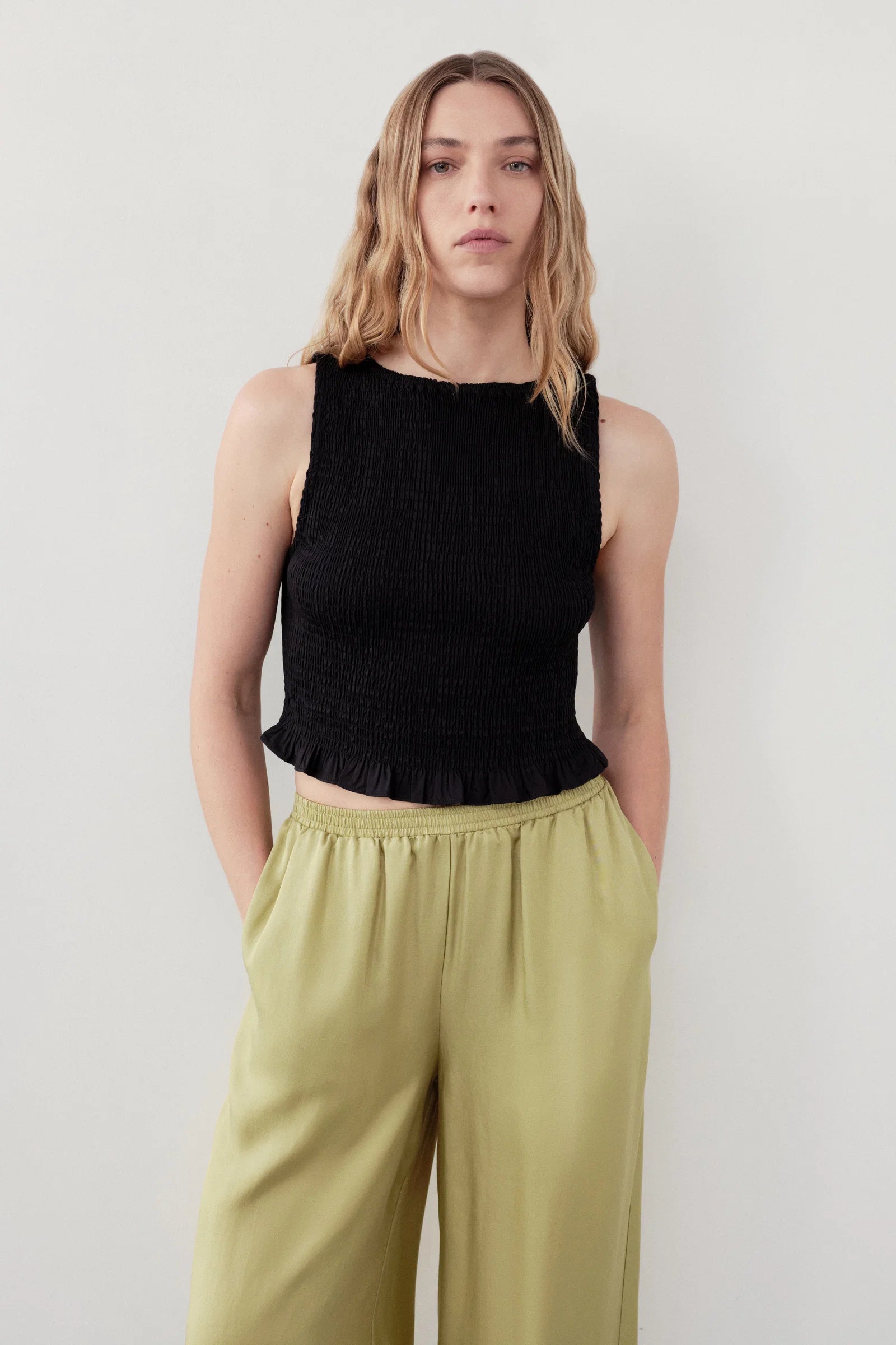 Nude Lucy - Greta Shirred Poplin Top (Black) Nude Lucy