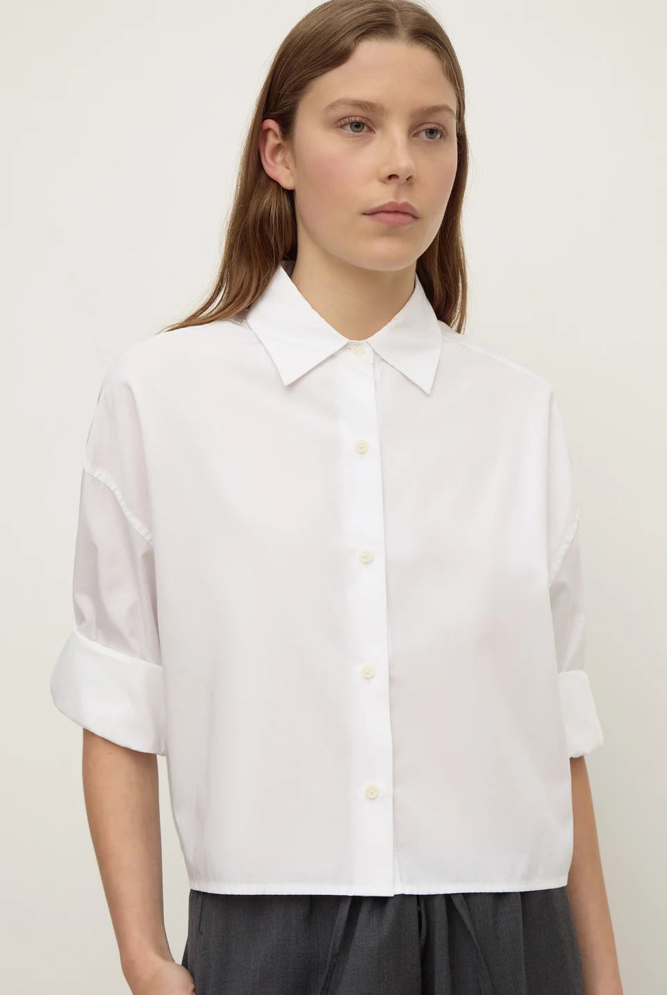 Assembly Label - Aurora Cropped Poplin Shirt (White) Assembly Label
