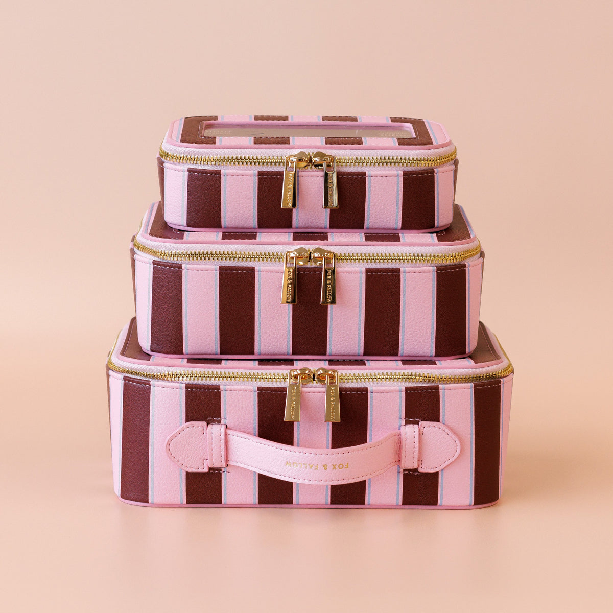 Fox & Fallow - Cosmetic Nested Trio Set (Burgundy Stripe) Fox & Fallow