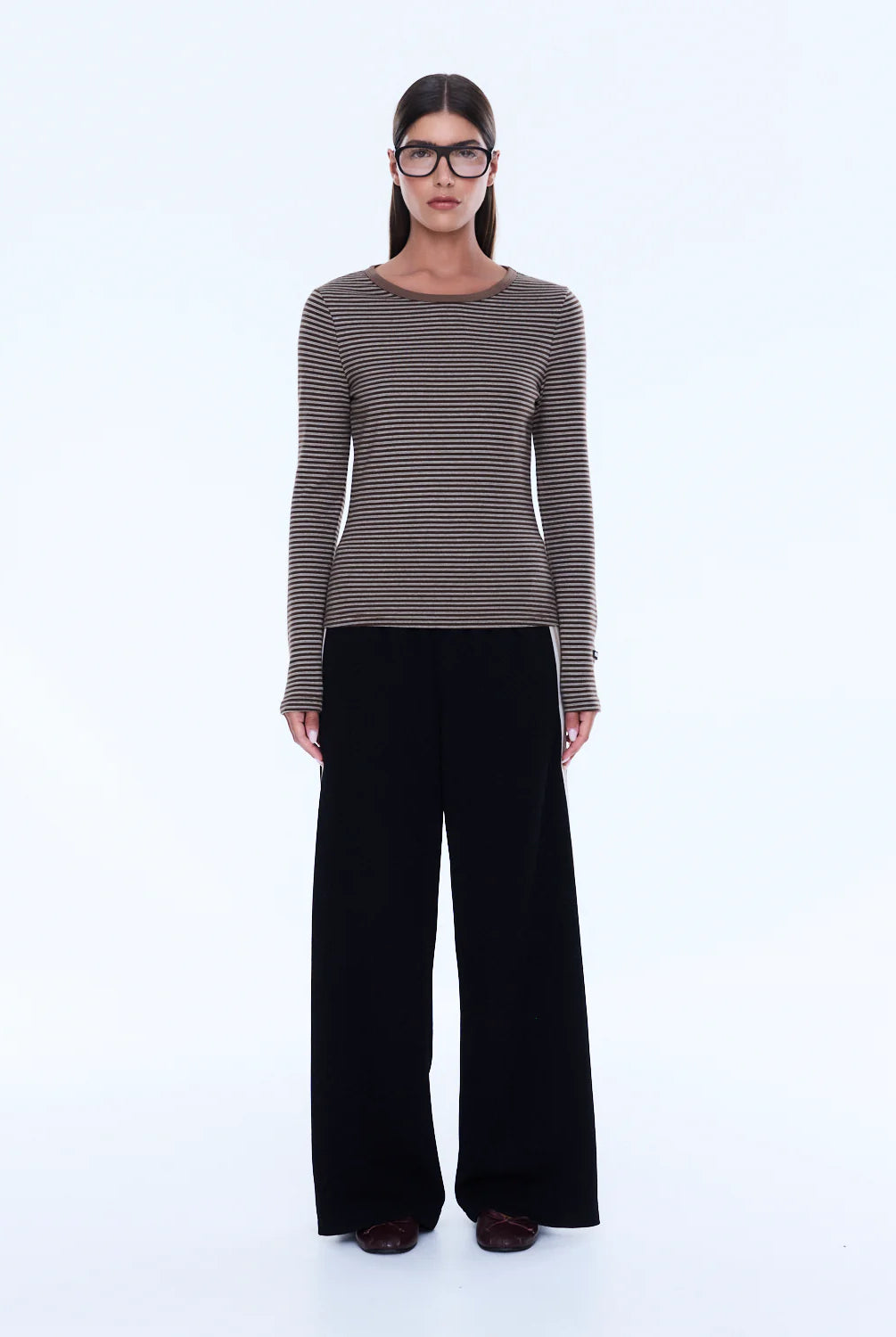 Ena Pelly - Piper Long Sleeve Stripe Top (Sand Stripe) Ena Pelly