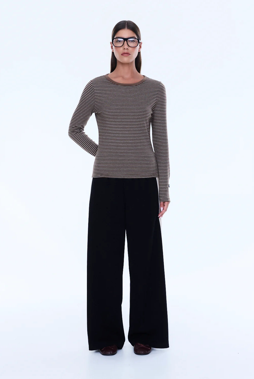 Ena Pelly - Piper Long Sleeve Stripe Top (Sand Stripe) Ena Pelly