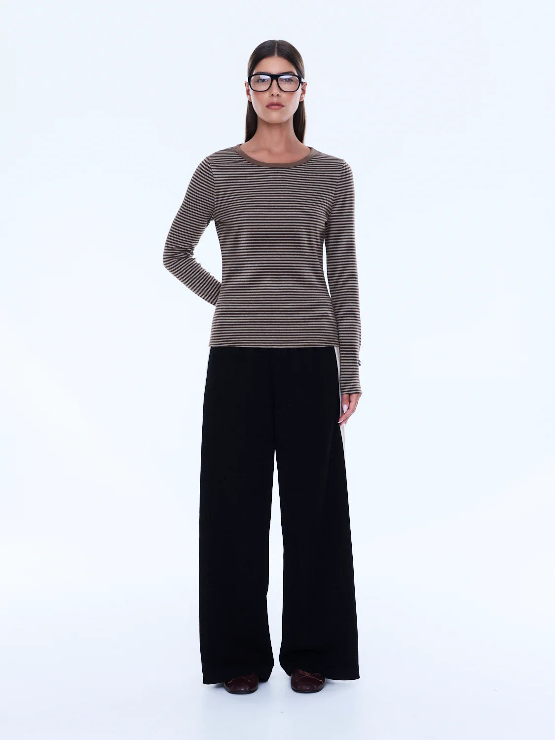 Ena Pelly - Piper Long Sleeve Stripe Top (Sand Stripe) Ena Pelly