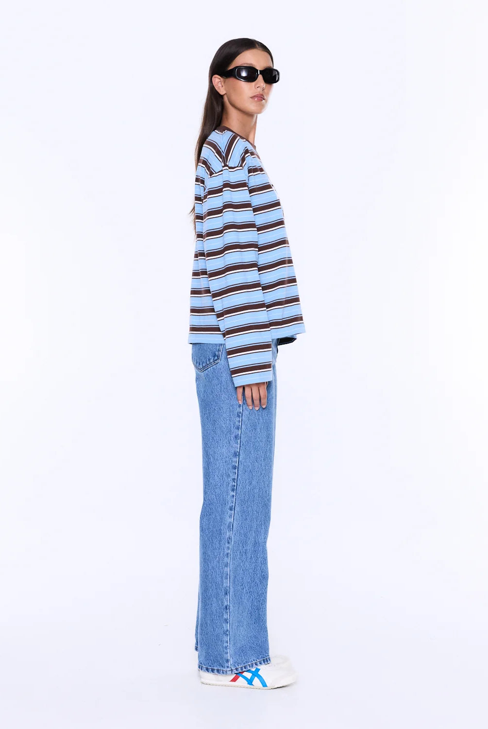 Ena Pelly - Maria Boxy Long Sleeve Tee (Blue/Brown Stripe) Ena Pelly