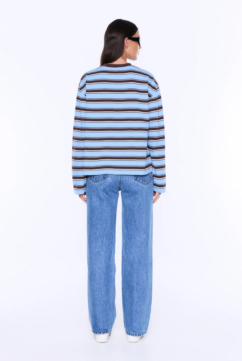Ena Pelly - Maria Boxy Long Sleeve Tee (Blue/Brown Stripe) Ena Pelly