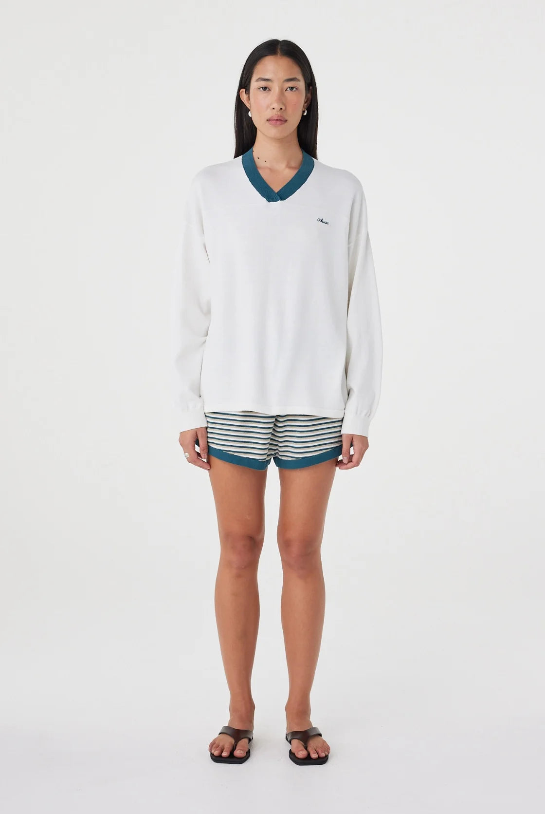 Arcaa - Netta Shorts (Teal Cream Stripe) Arcaa