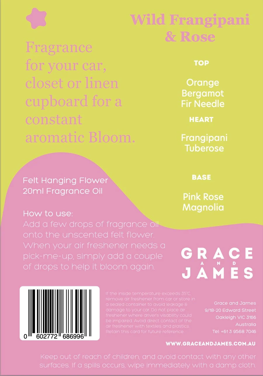 Grace and James- Bloom Collection (Wild Frangipani & Rose) Air Freshener Grace and James