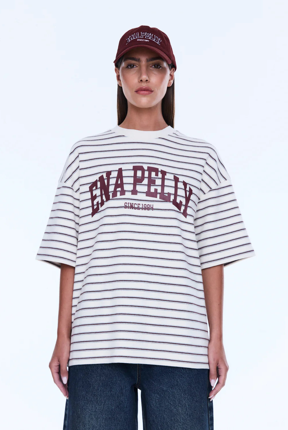 Ena Pelly - Maeve Relaxed Tee (Burgundy Stripe) Ena Pelly