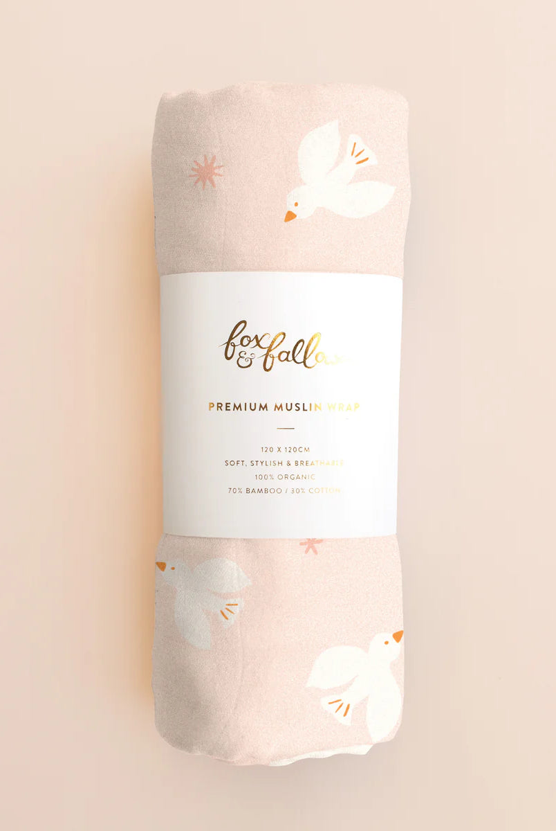 Fox & Fallow - Organic Muslin Wrap (Pink Doves) Fox & Fallow