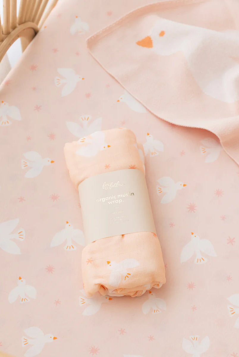Fox & Fallow - Organic Muslin Wrap (Pink Doves) Fox & Fallow