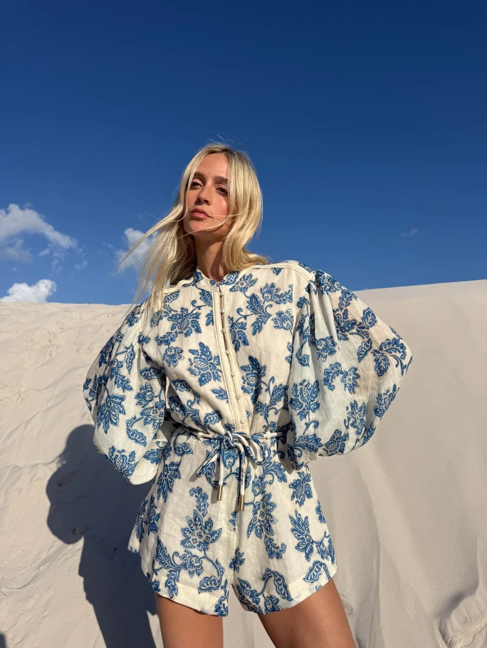 Kivari - Bluebell Playsuit (Blue Ecru) Kivari