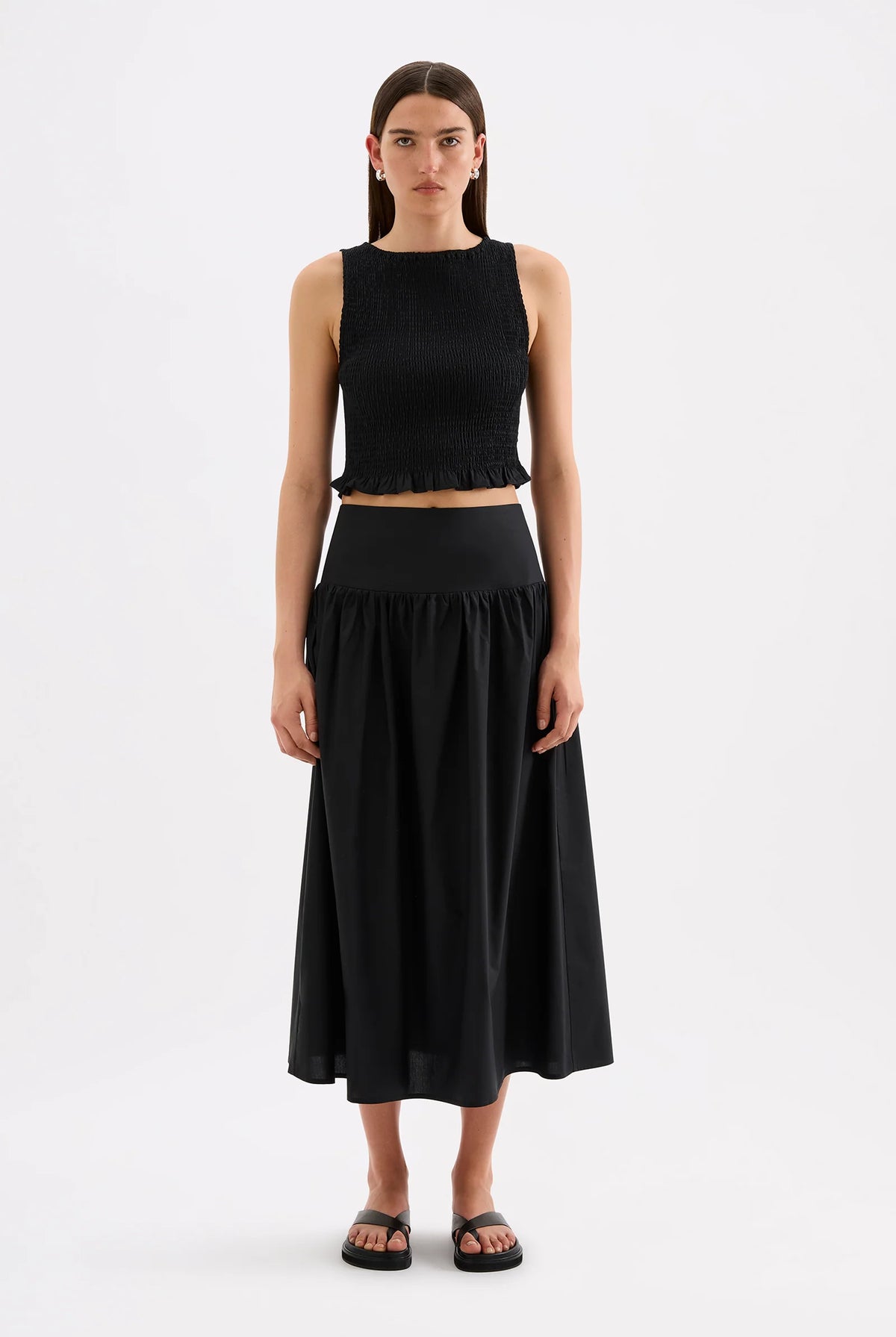 Nude Lucy - Greta Shirred Poplin Top (Black) Nude Lucy