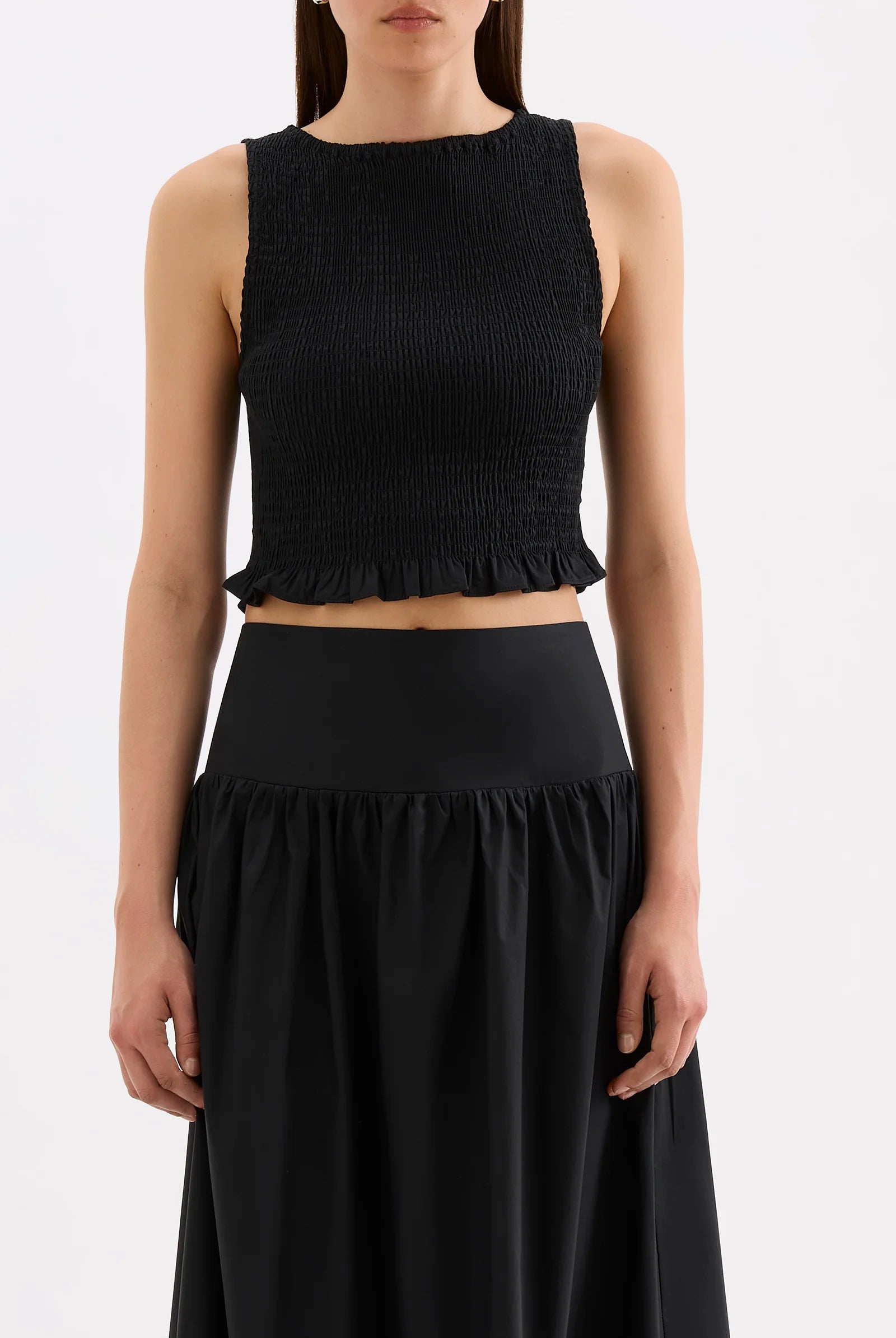 Nude Lucy - Greta Shirred Poplin Top (Black) Nude Lucy