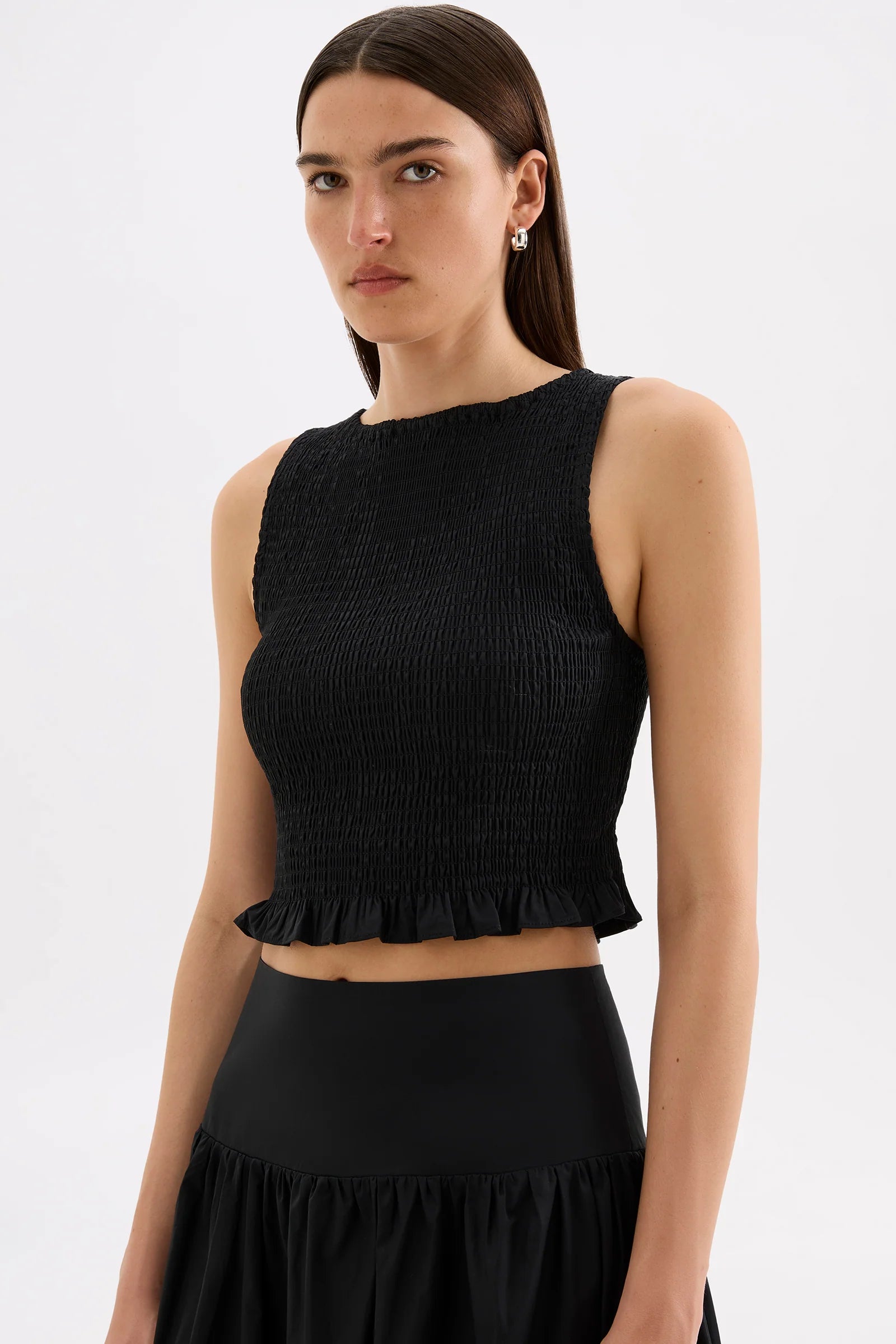 Nude Lucy - Greta Shirred Poplin Top (Black) Nude Lucy