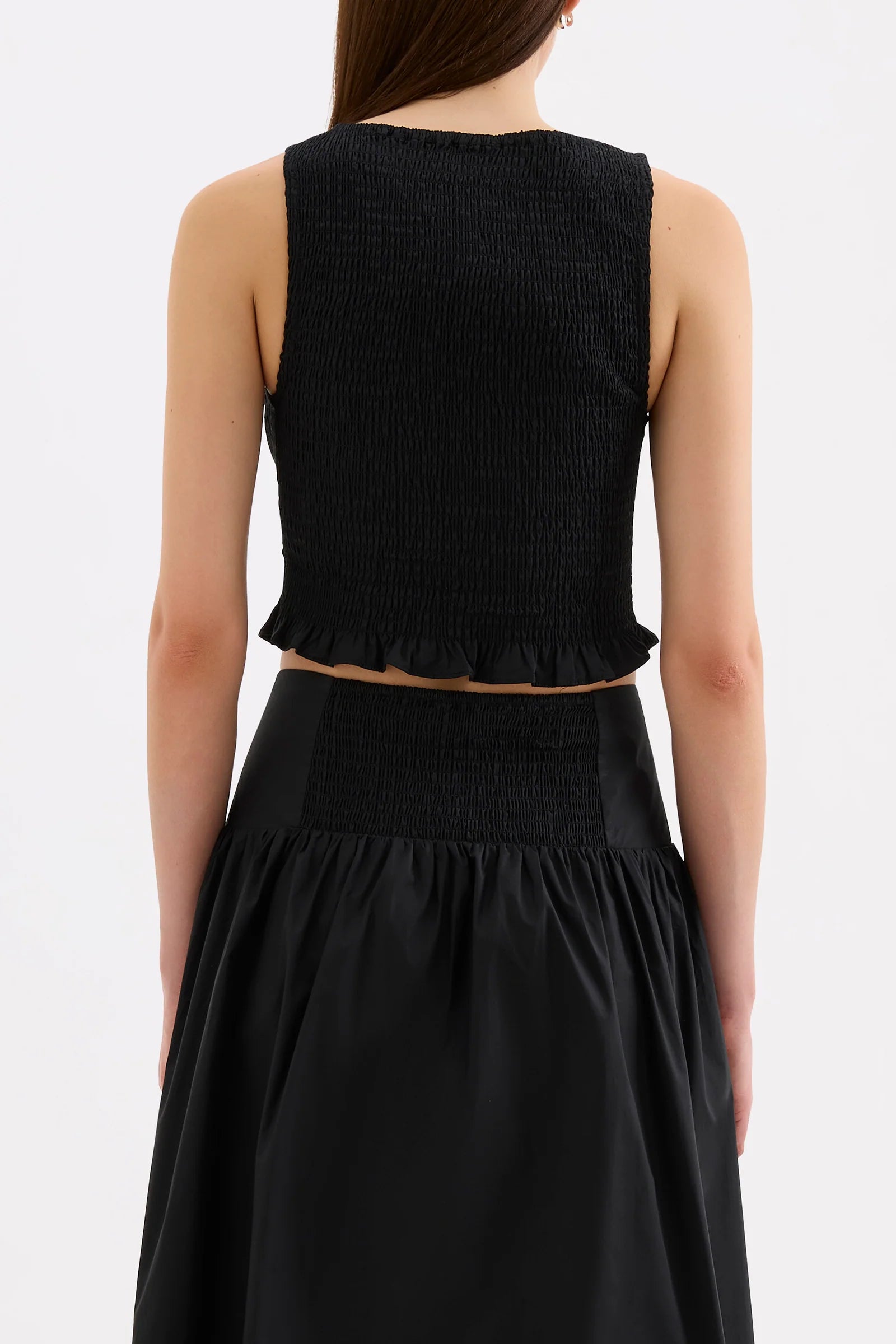 Nude Lucy - Greta Shirred Poplin Top (Black) Nude Lucy