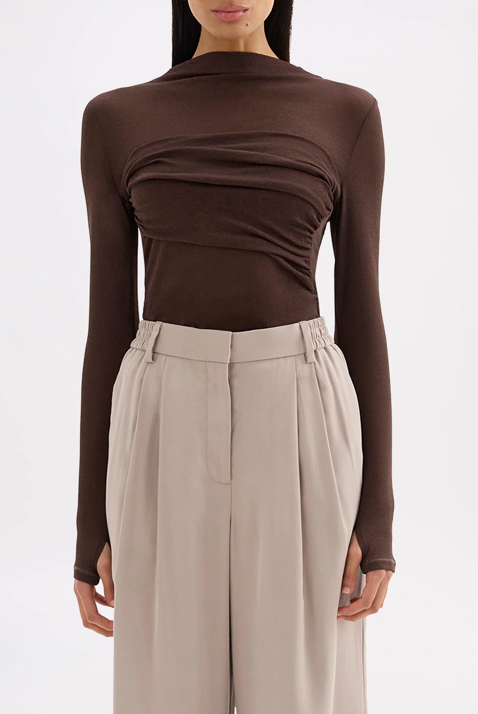 Nude Lucy - Aster LS Mesh Top (Chocolate) Nude Lucy