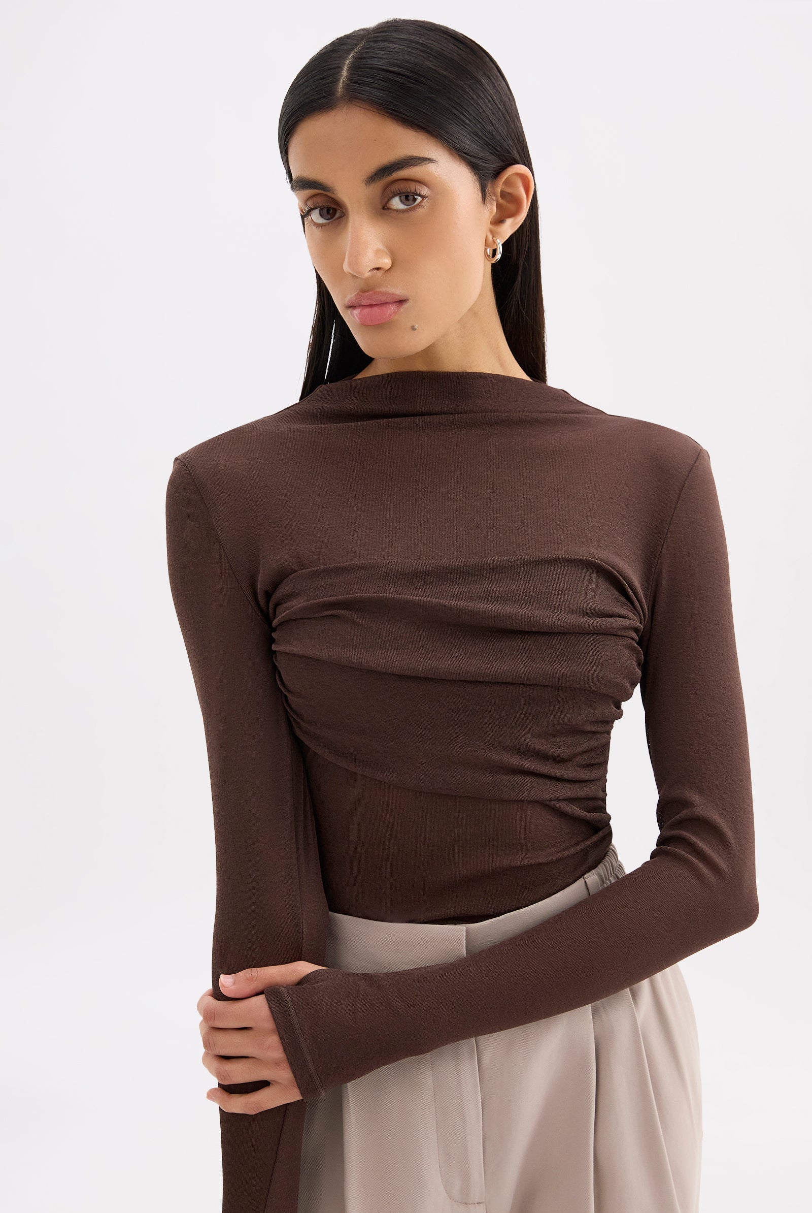 Nude Lucy - Aster LS Mesh Top (Chocolate) Nude Lucy