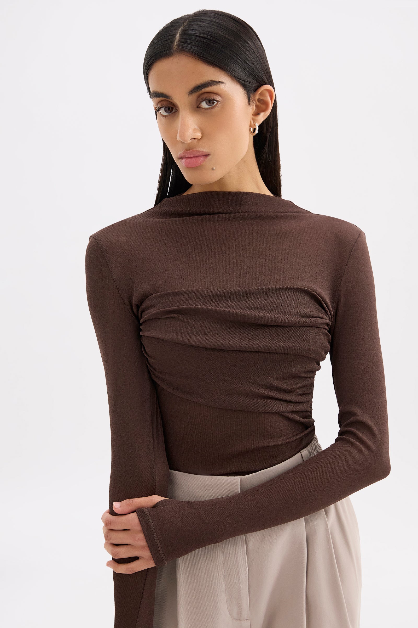 Nude Lucy - Aster LS Mesh Top (Chocolate) Nude Lucy
