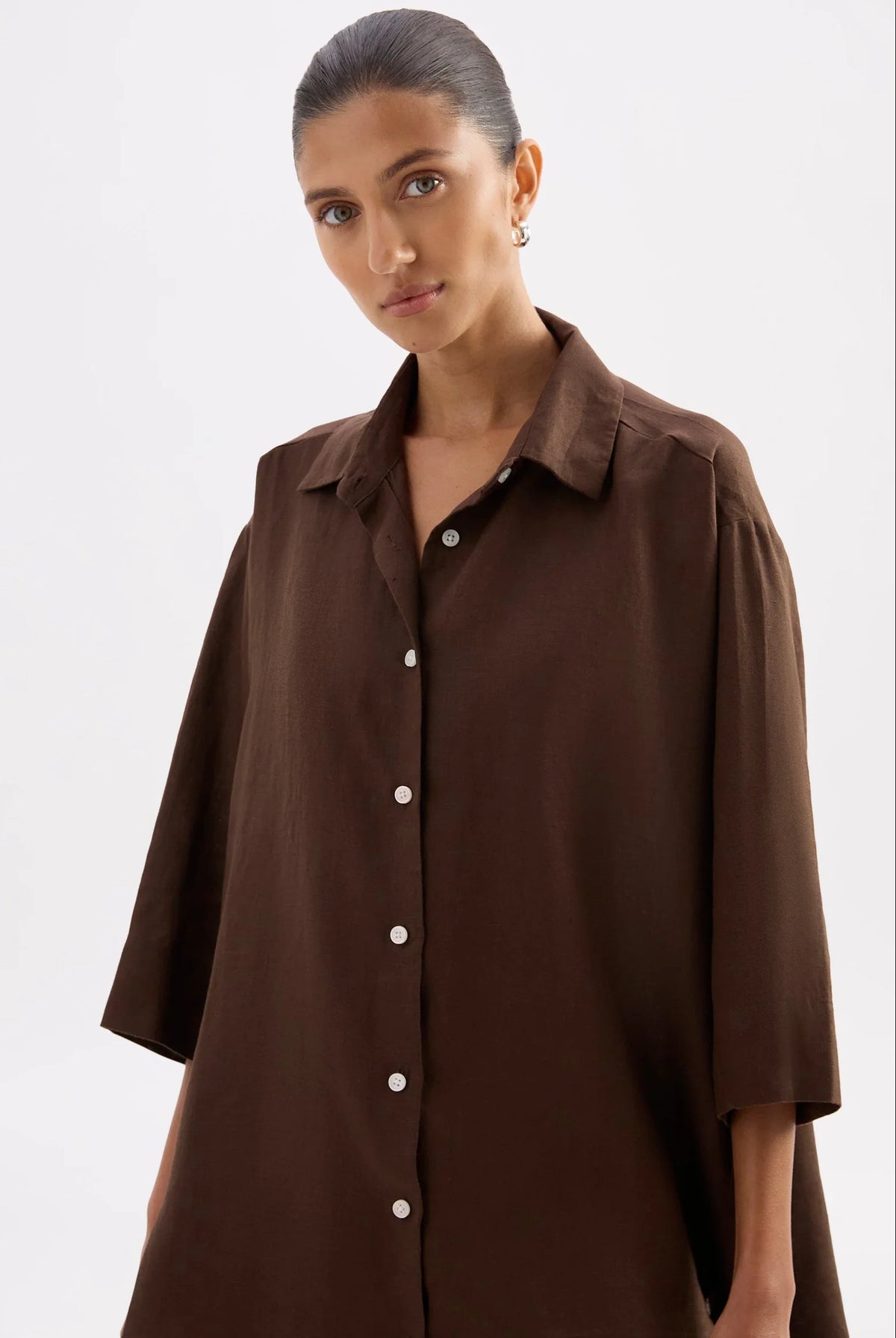 Nude Lucy - Lounge Linen Longline Shirt (Chocolate) Nude Lucy