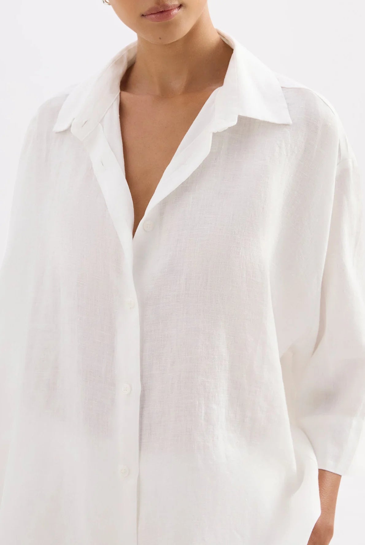 Nude Lucy - Lounge Linen Longline Shirt (White) Nude Lucy