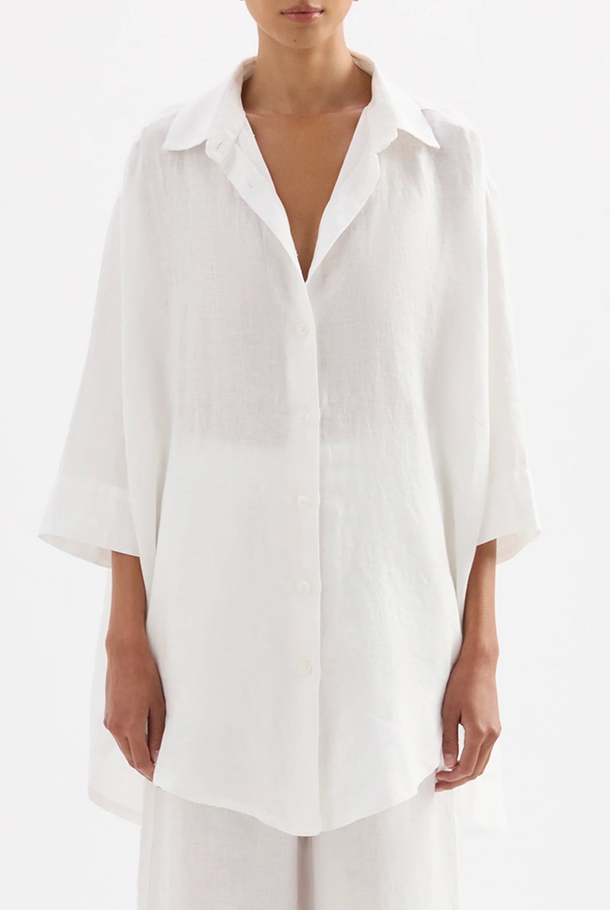 Nude Lucy - Lounge Linen Longline Shirt (White) Nude Lucy