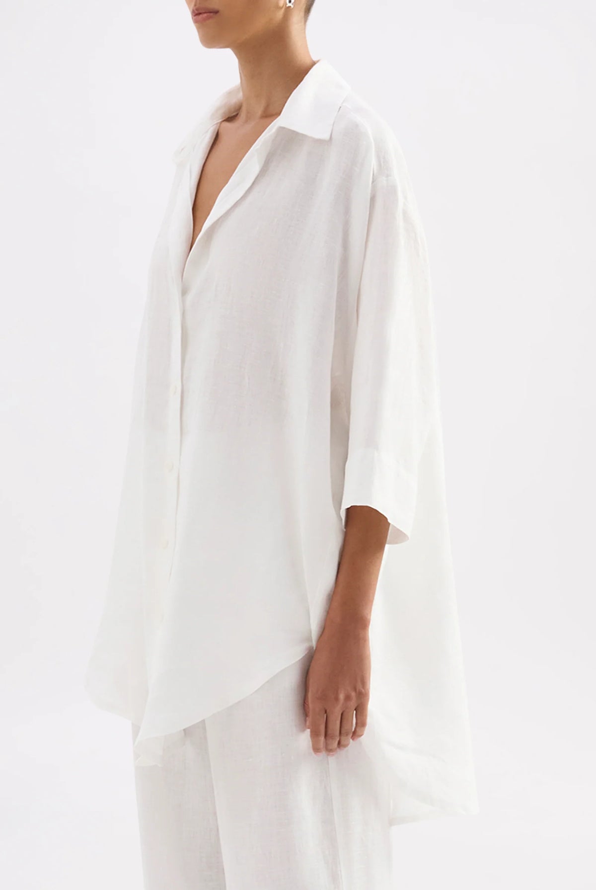 Nude Lucy - Lounge Linen Longline Shirt (White) Nude Lucy