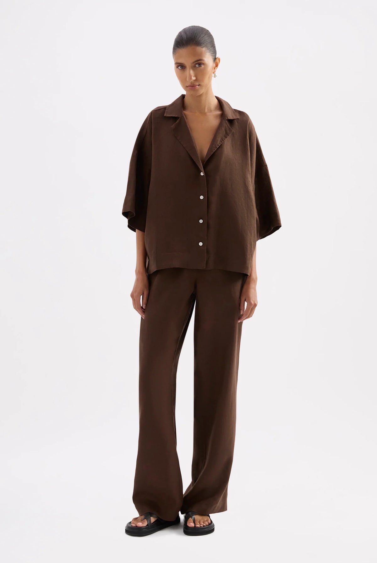 Nude Lucy - Lounge Linen Crop Pant (Chocolate) Nude Lucy