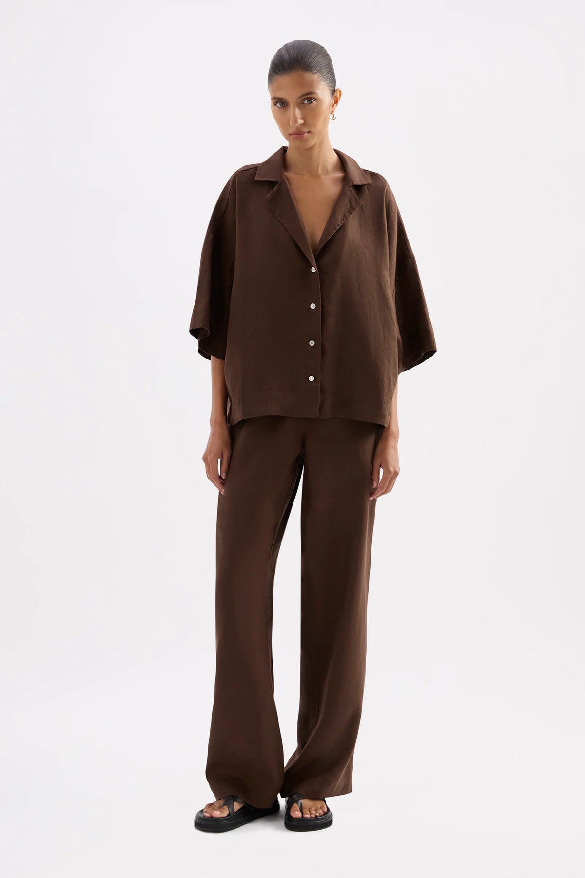 Nude Lucy - Lounge Linen Crop Pant (Chocolate) Nude Lucy