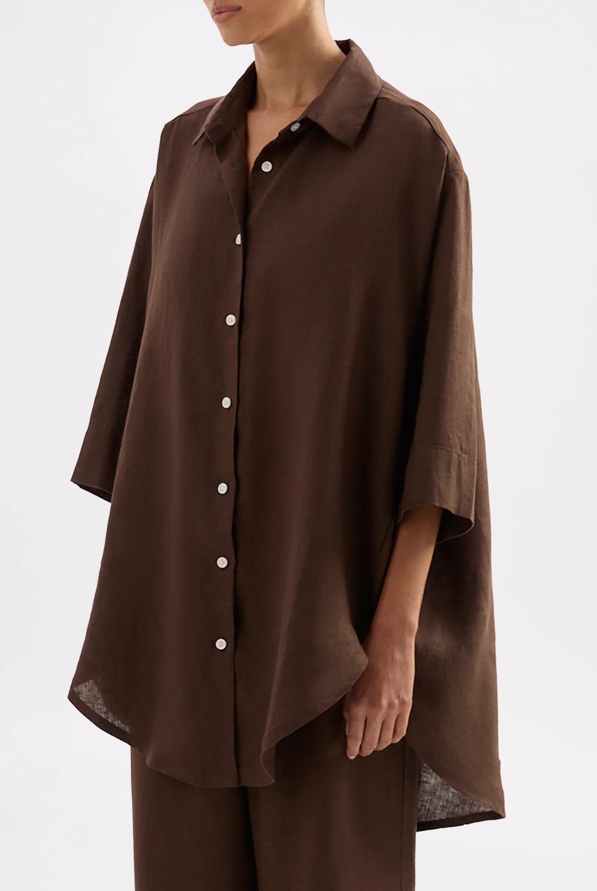 Nude Lucy - Lounge Linen Longline Shirt (Chocolate) Nude Lucy