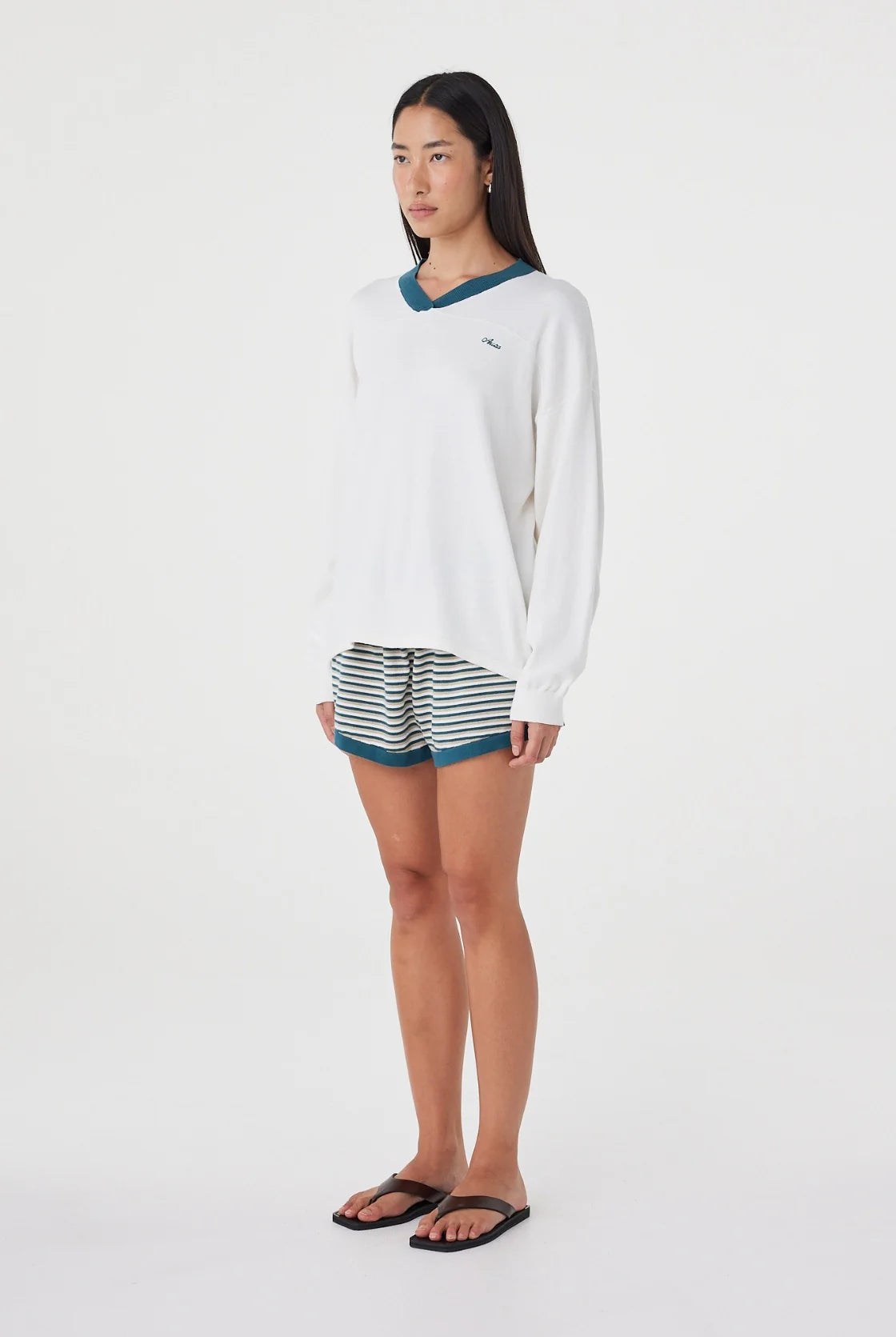 Arcaa - Netta Shorts (Teal Cream Stripe) Arcaa
