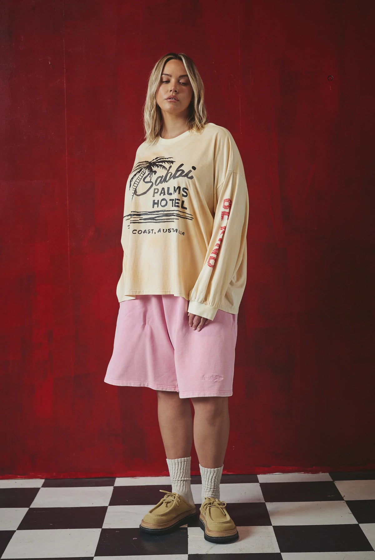 Sabbi - The Palms Hotel Long Sleeve Tee (Pastel Peach) Sabbi