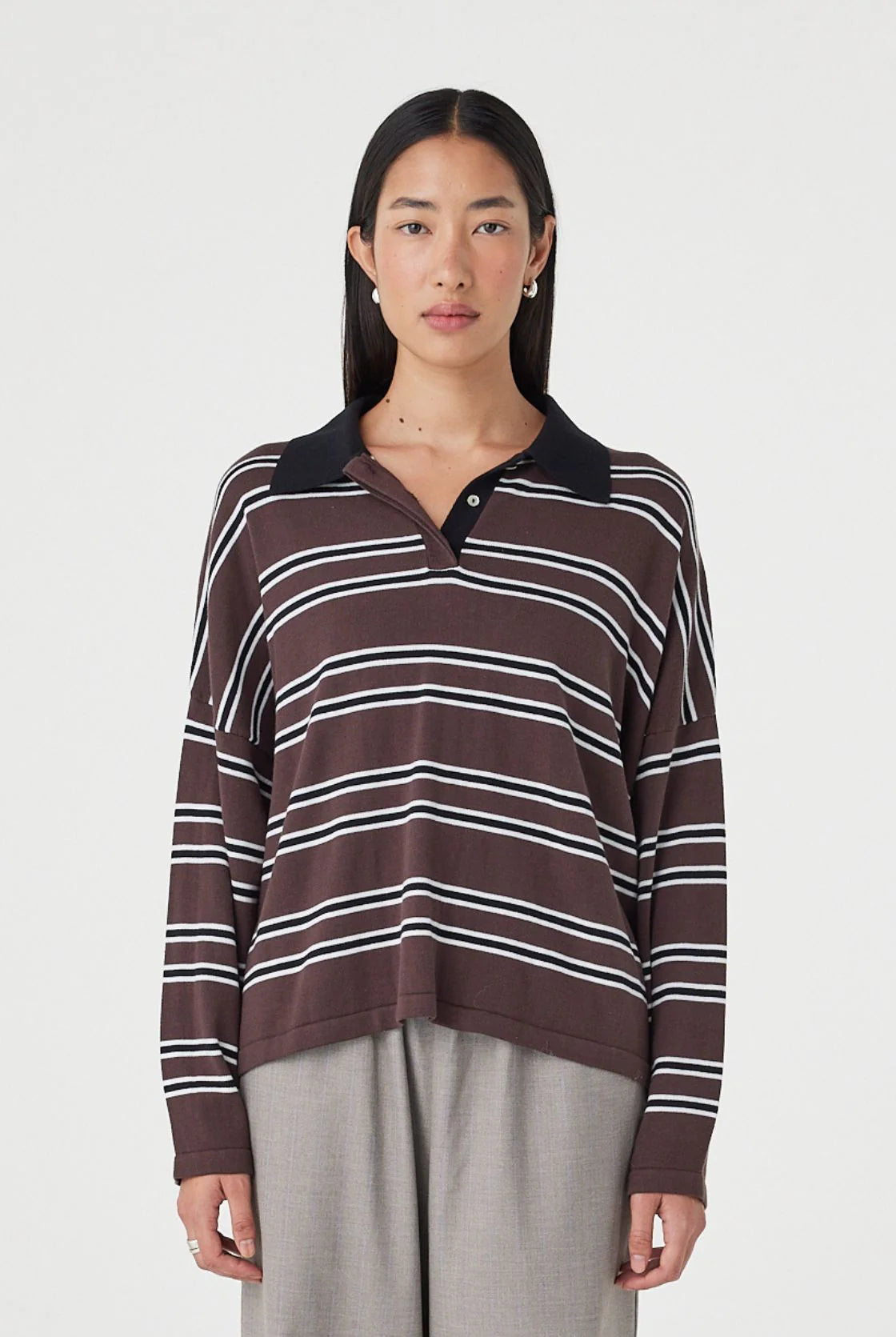 Arcaa - Rayne Knit Jersey (Espresso, Black & Cream Stripe) Arcaa