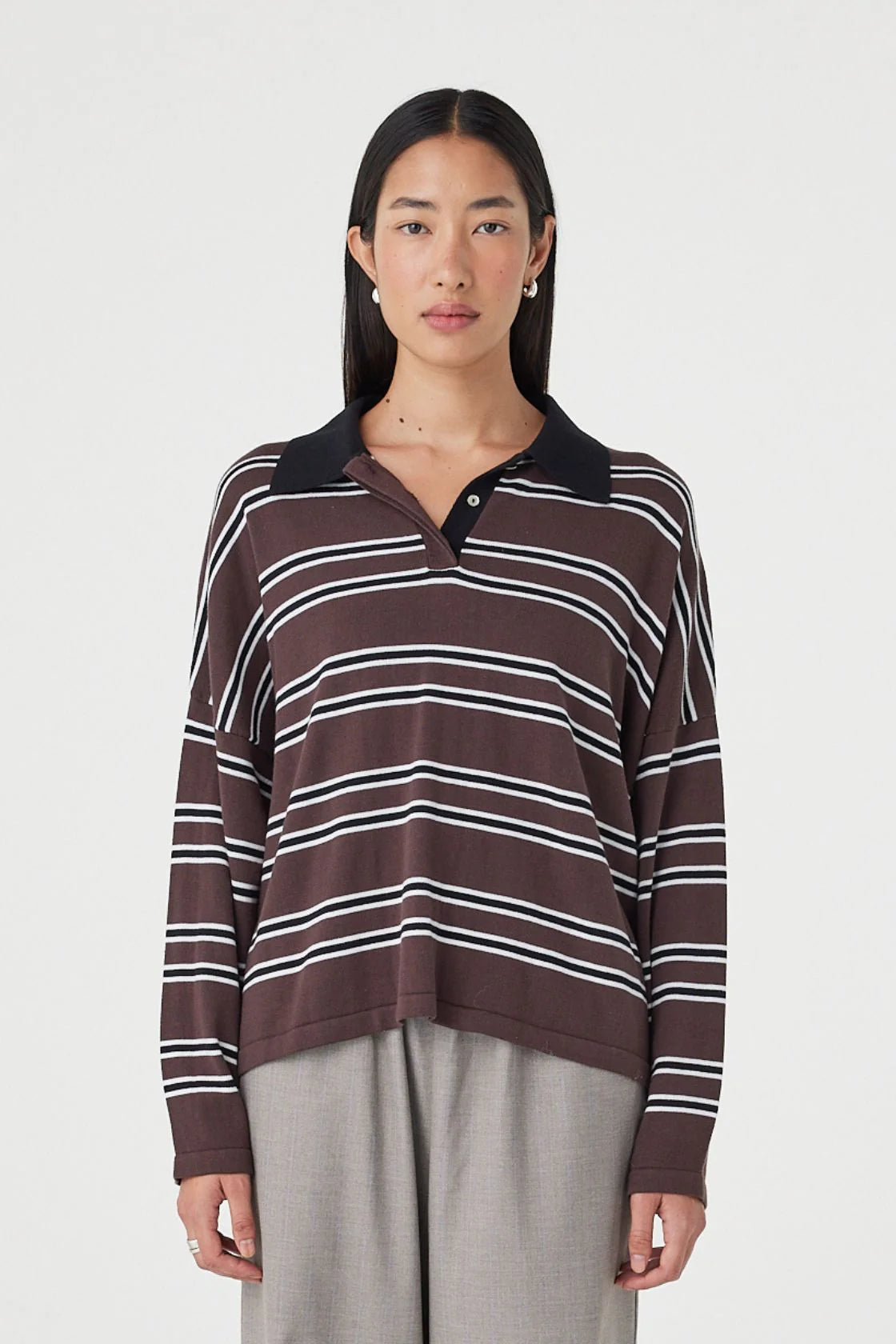 Arcaa - Rayne Knit Jersey (Espresso, Black & Cream Stripe) Arcaa