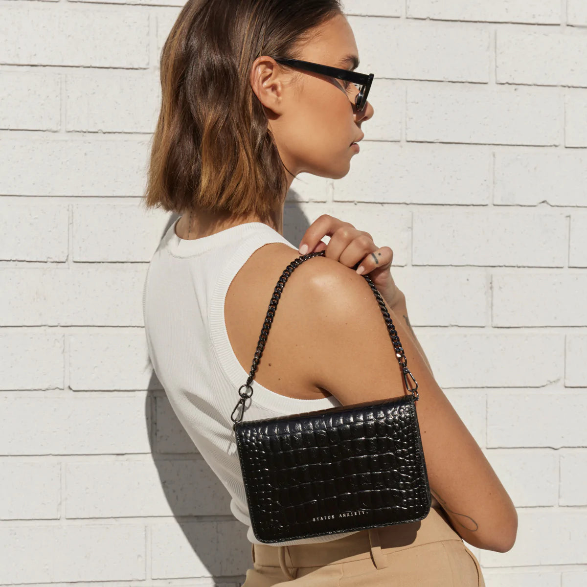 Status Anxiety She Burns Bag - Black Croc Emboss Status Anxiety