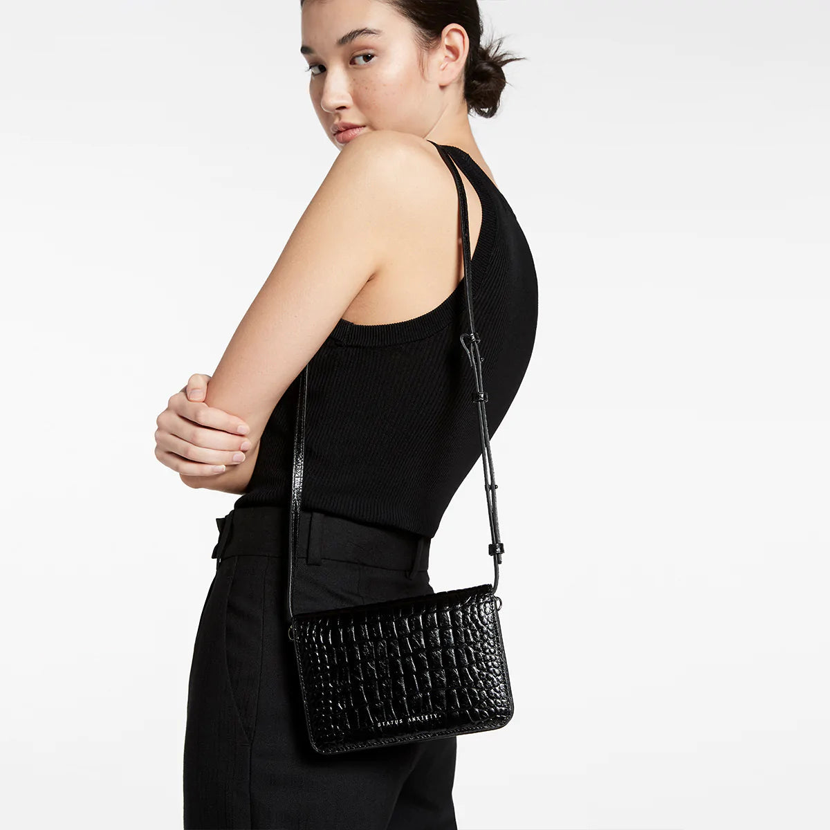 Status Anxiety She Burns Bag - Black Croc Emboss Status Anxiety