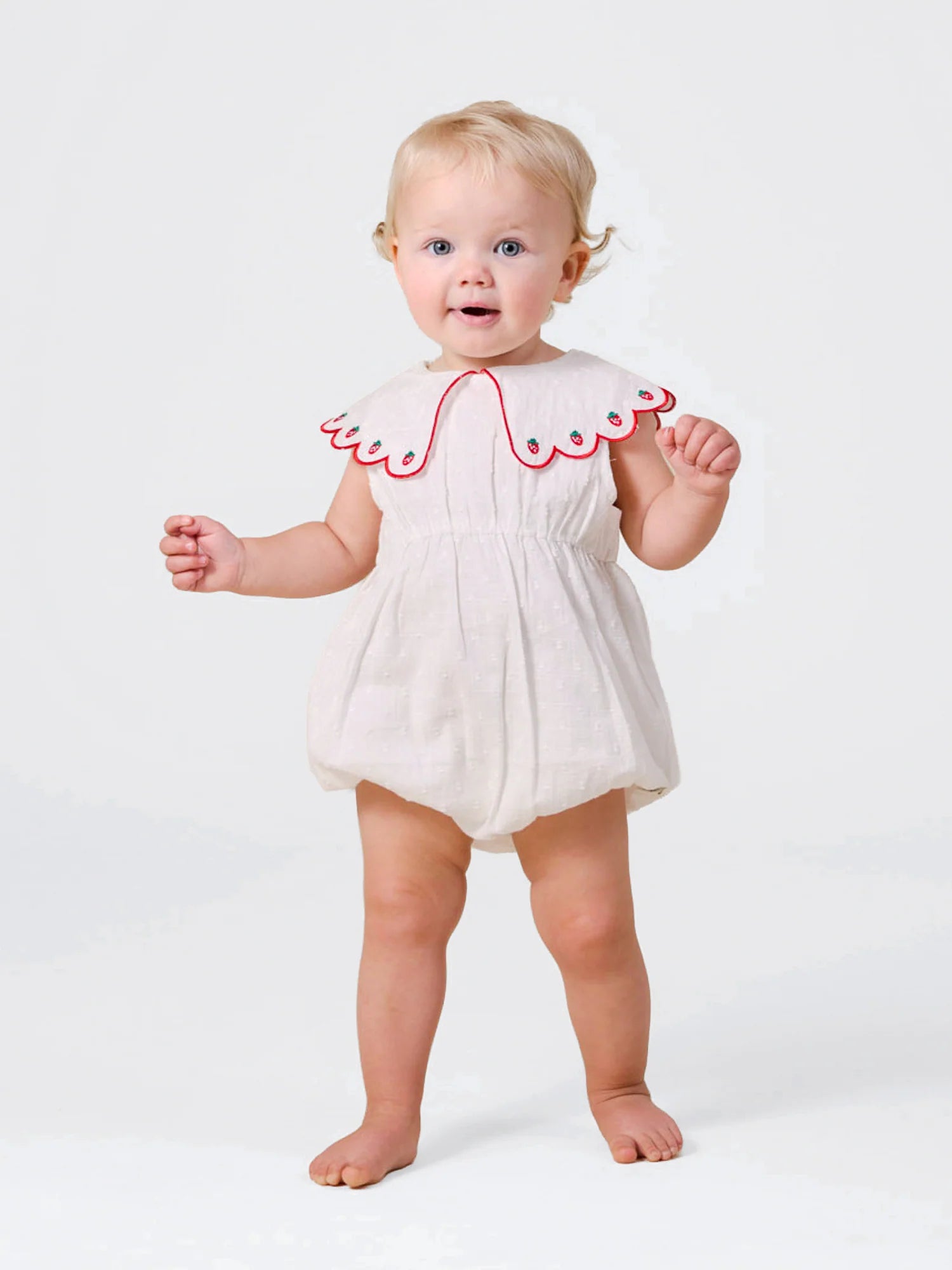 Goldie + Ace - Scallop Collar Strawberry Romper Goldie + Ace