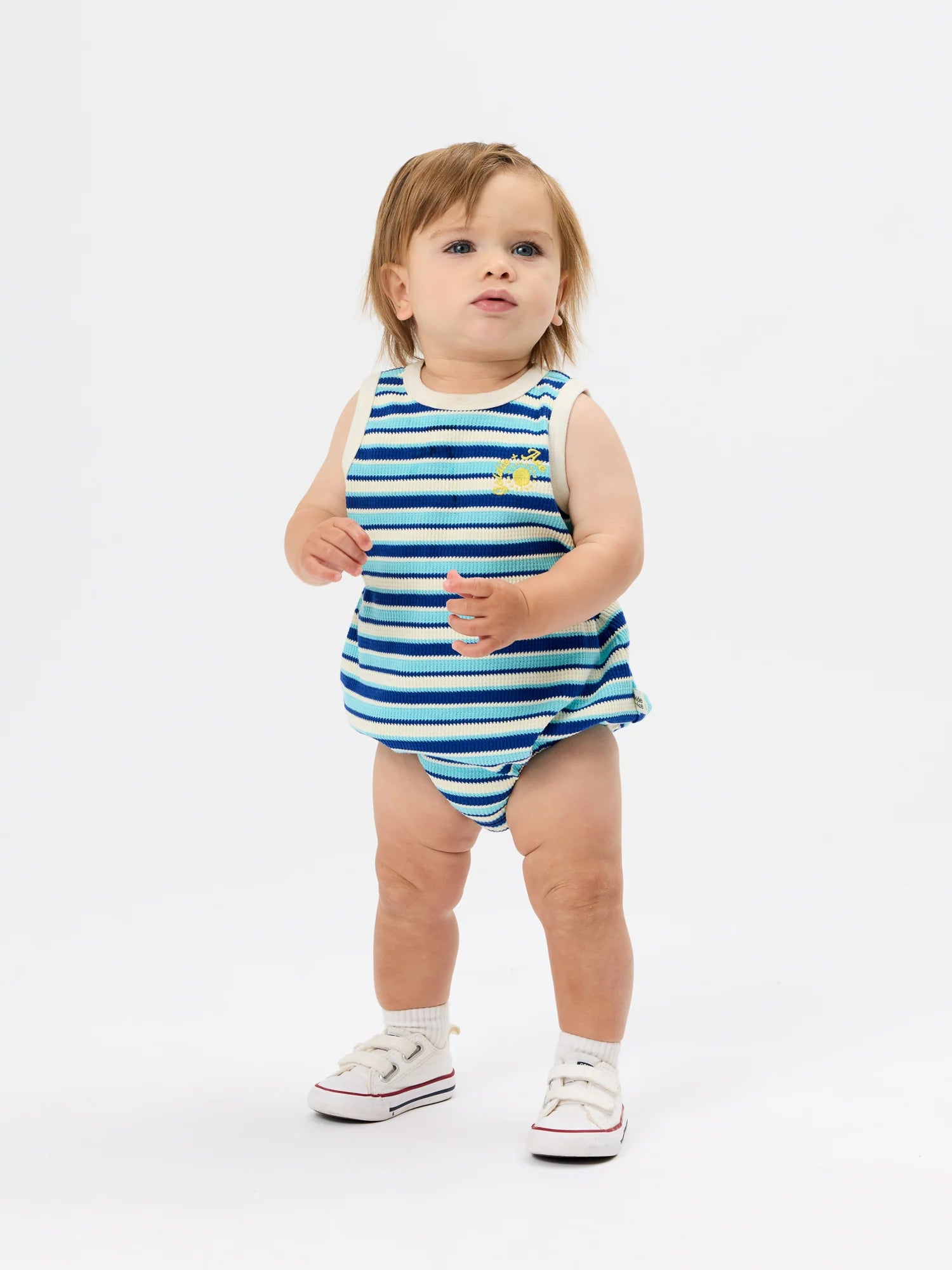 Goldie + Ace - Waffle Bubble Romper (Blue) Dear Blackbird Boutique