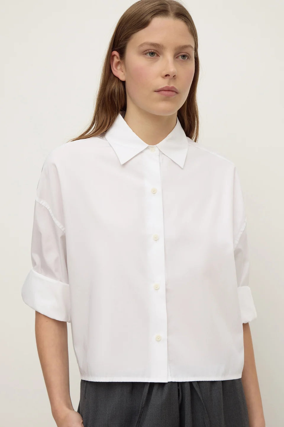 Assembly Label - Aurora Cropped Poplin Shirt (White) Assembly Label