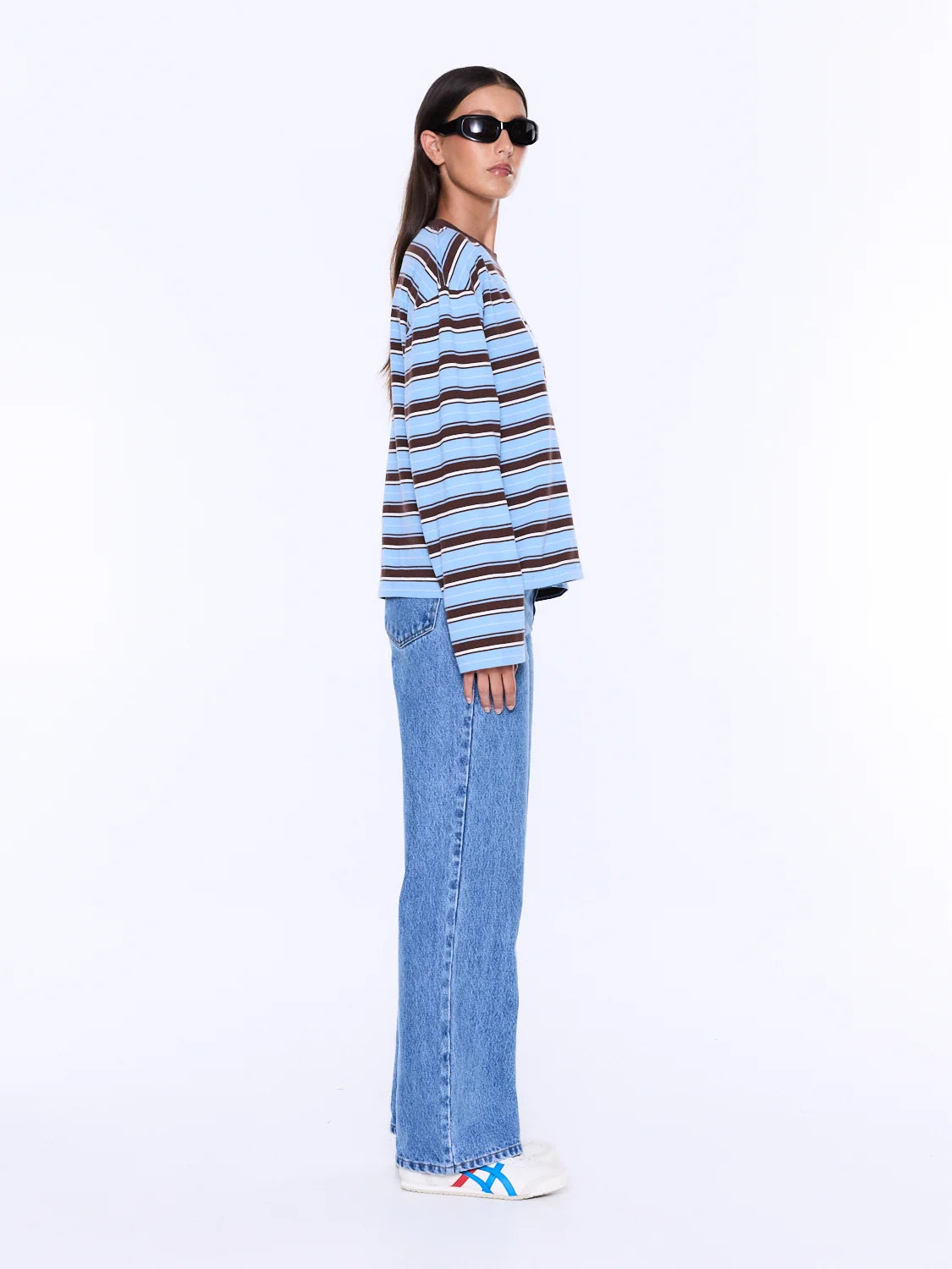 Ena Pelly - Maria Boxy Long Sleeve Tee (Blue/Brown Stripe) Ena Pelly