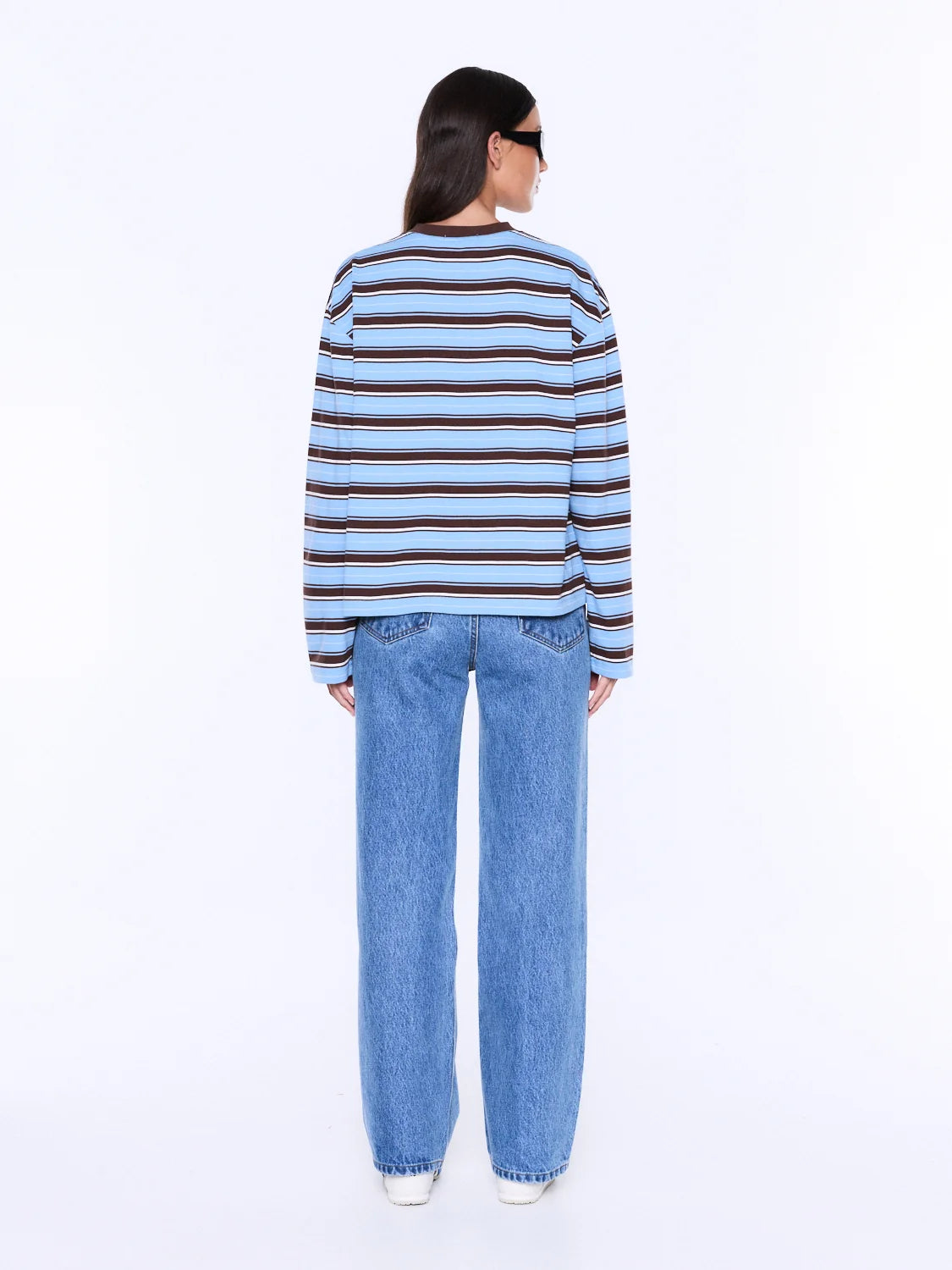 Ena Pelly - Maria Boxy Long Sleeve Tee (Blue/Brown Stripe) Ena Pelly