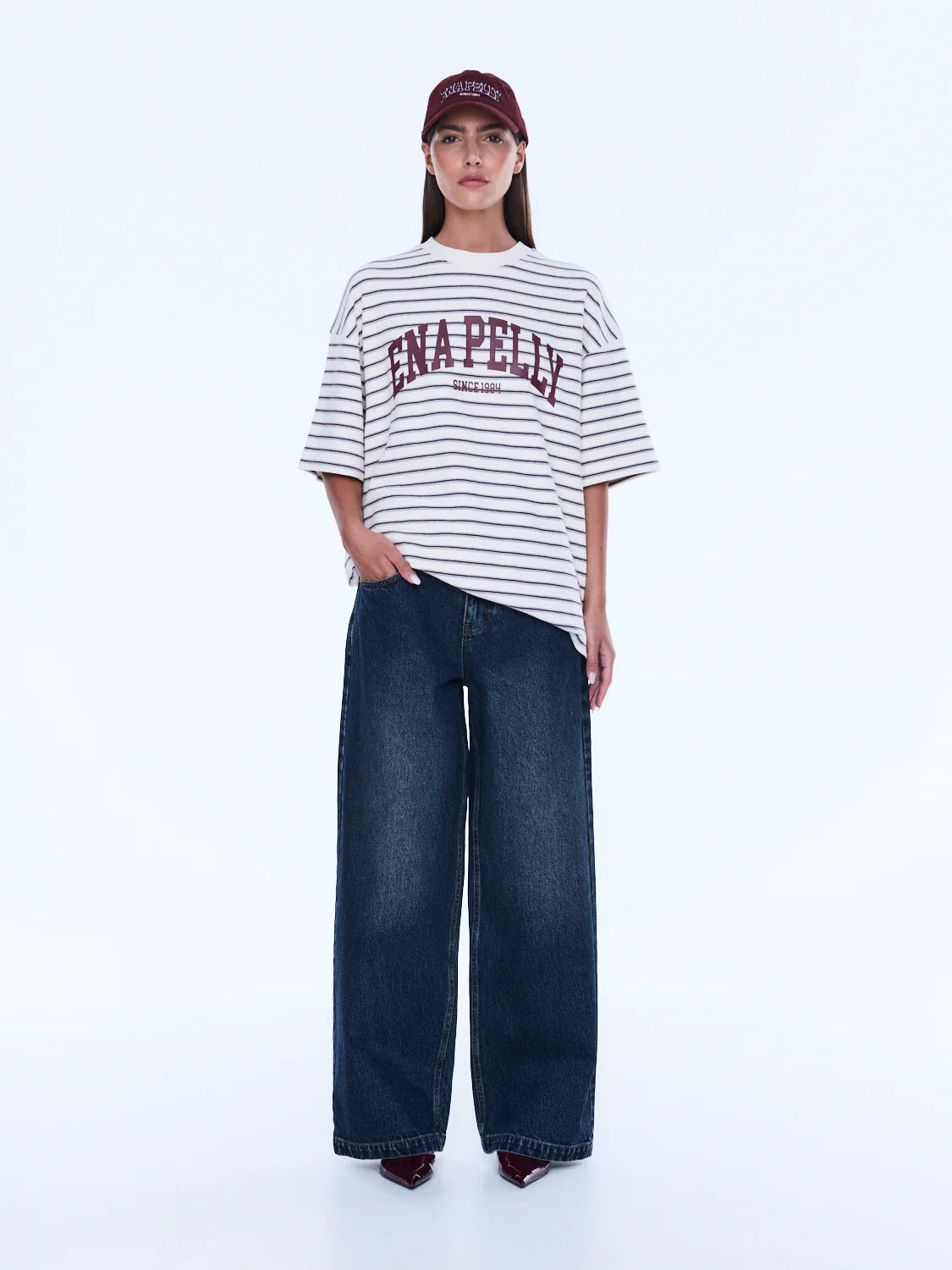 Ena Pelly - Maeve Relaxed Tee (Burgundy Stripe) Ena Pelly