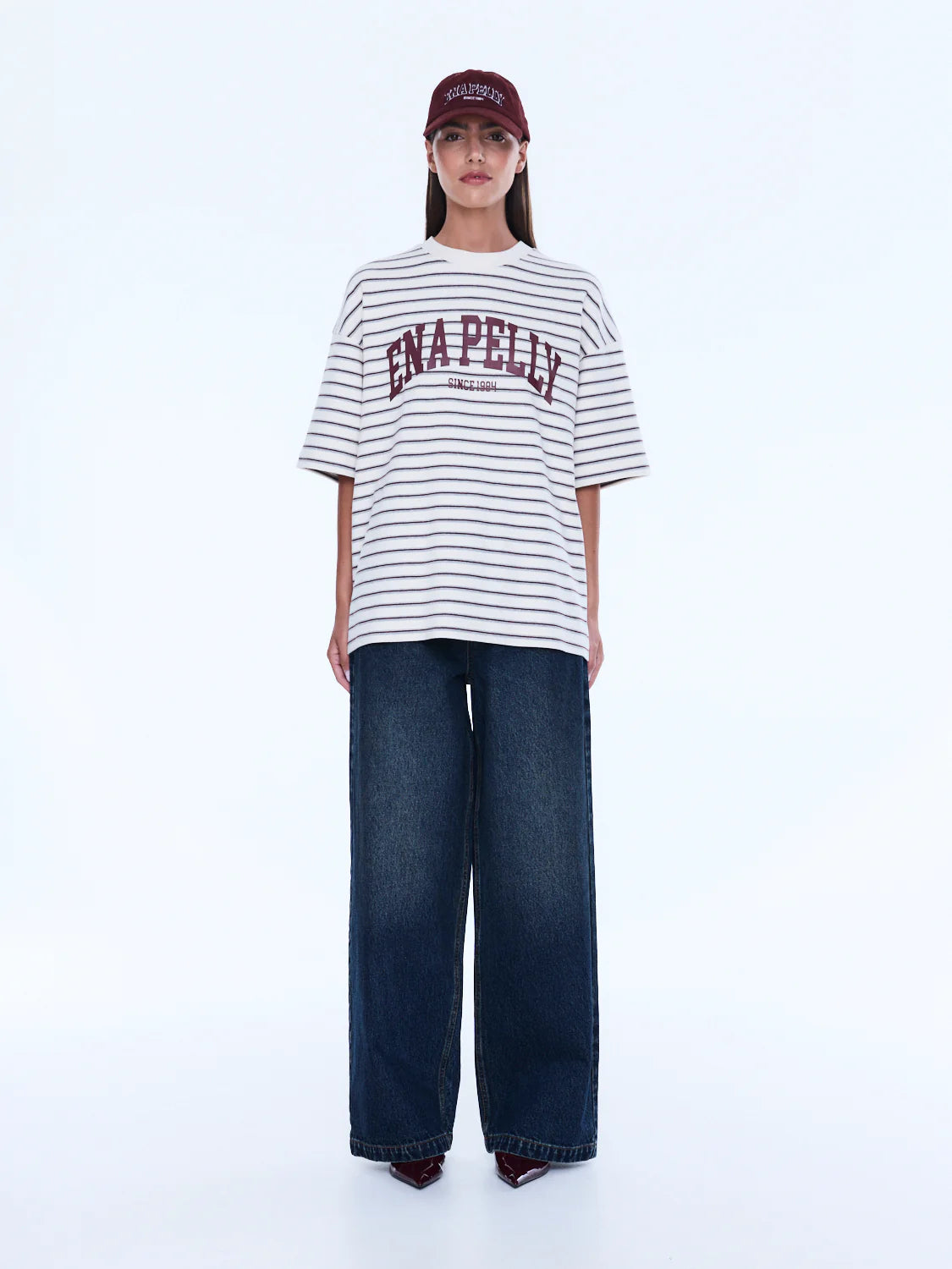 Ena Pelly - Maeve Relaxed Tee (Burgundy Stripe) Ena Pelly
