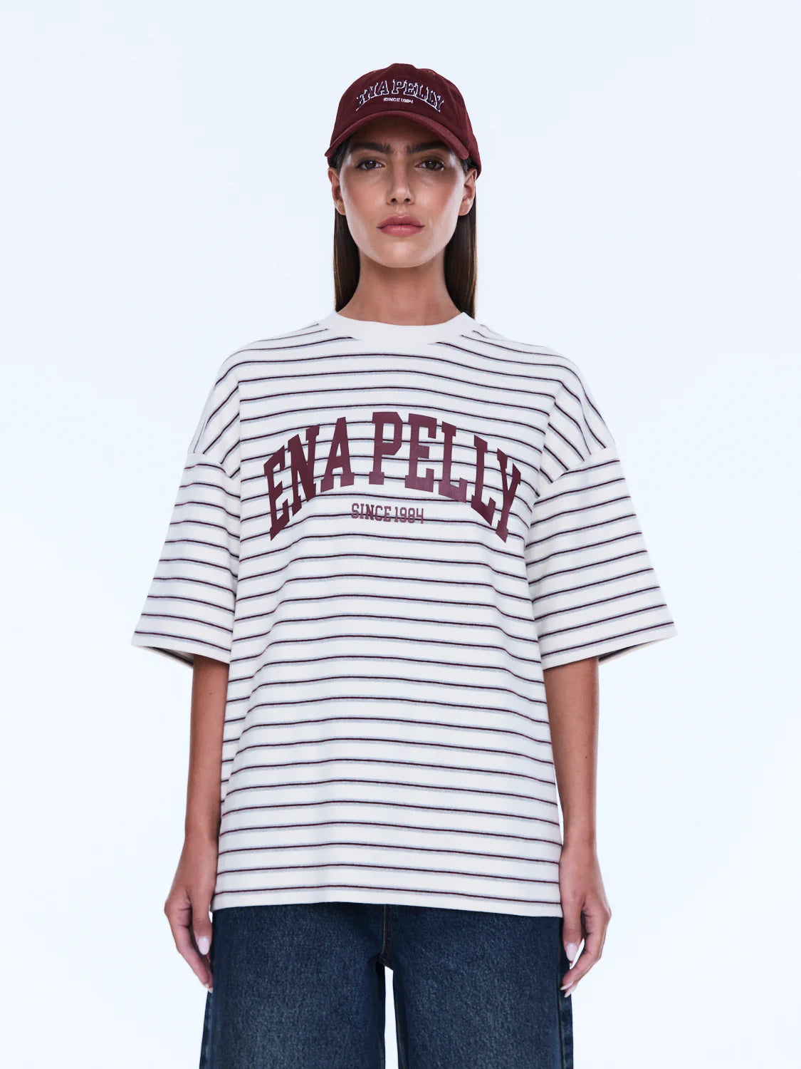 Ena Pelly - Maeve Relaxed Tee (Burgundy Stripe) Ena Pelly