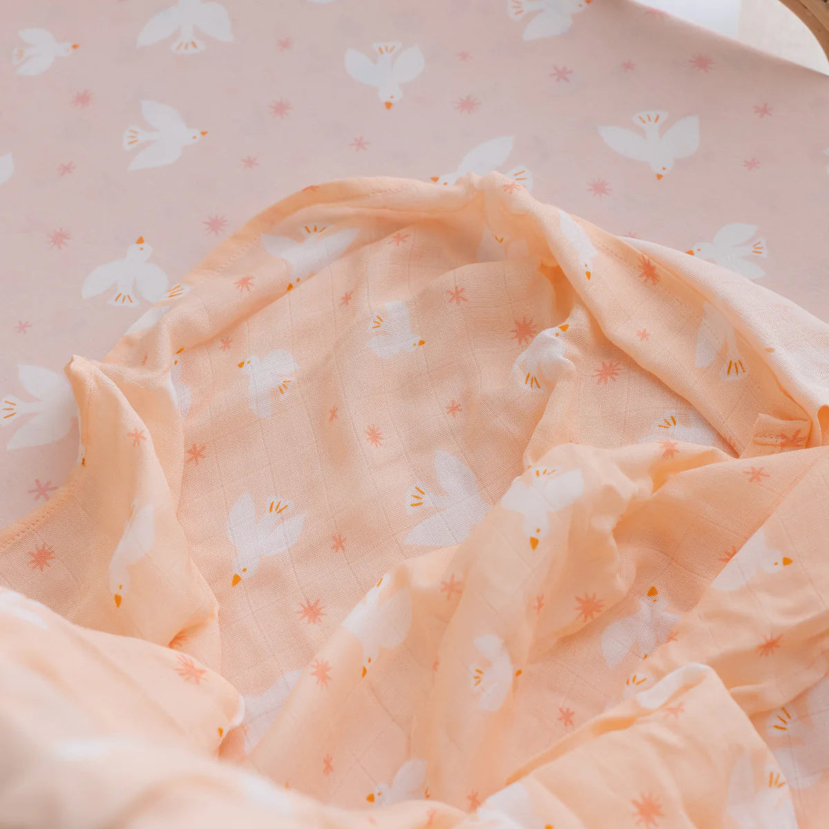 Fox & Fallow - Organic Muslin Wrap (Pink Doves) Fox & Fallow