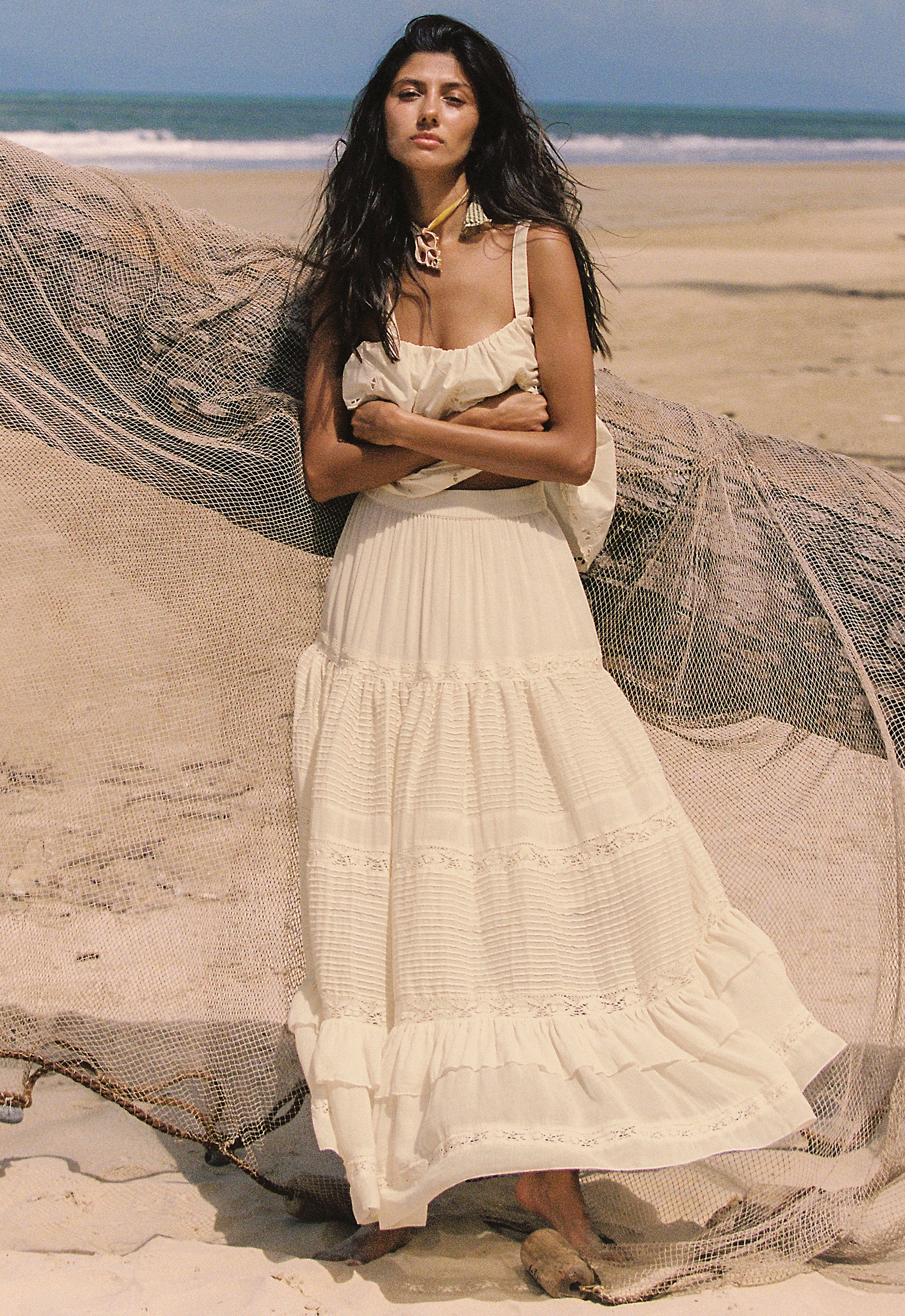 Spell - Ines Tiered Maxi Skirt (Light Sand) Spell