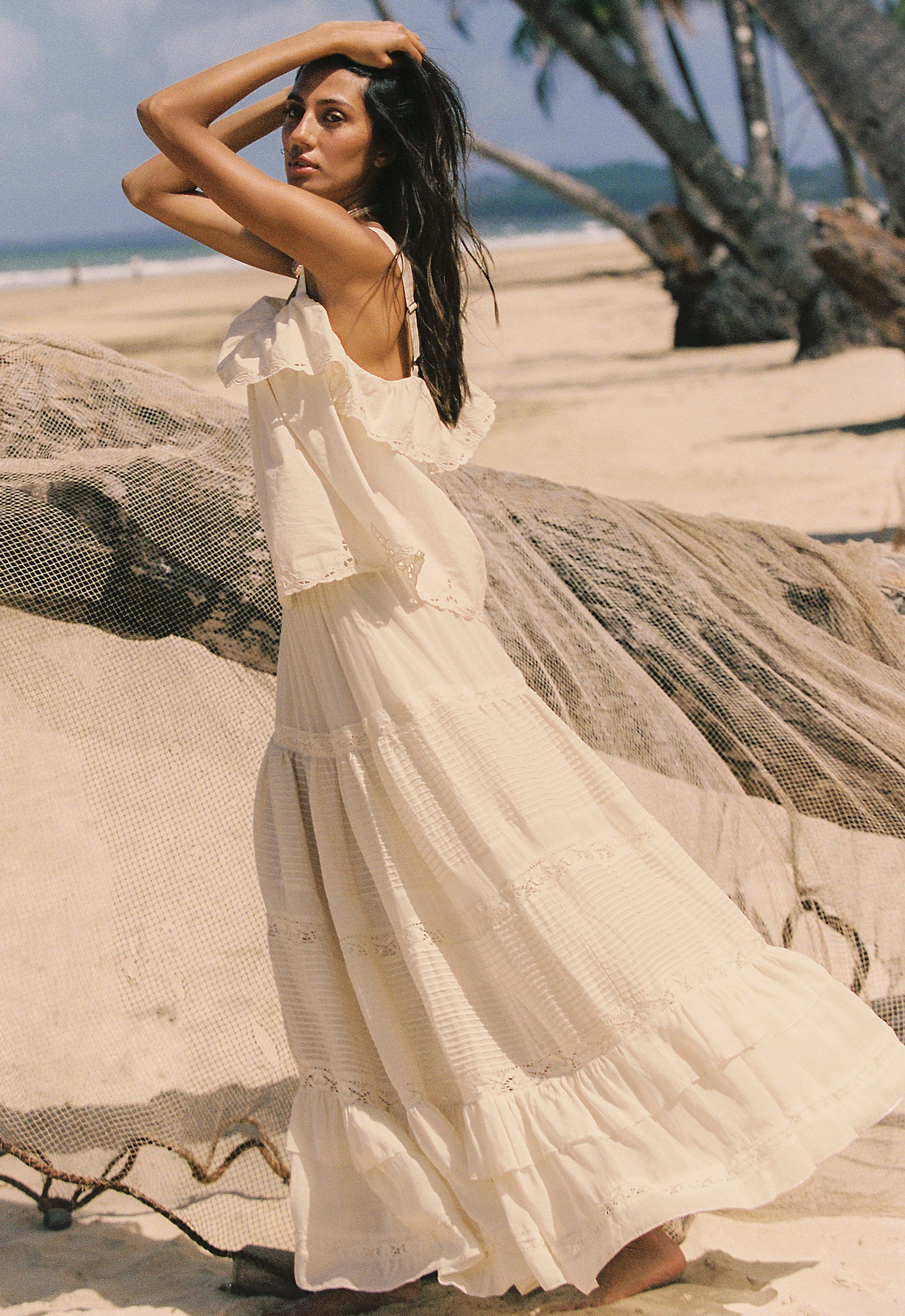 Spell - Ines Tiered Maxi Skirt (Light Sand) Spell