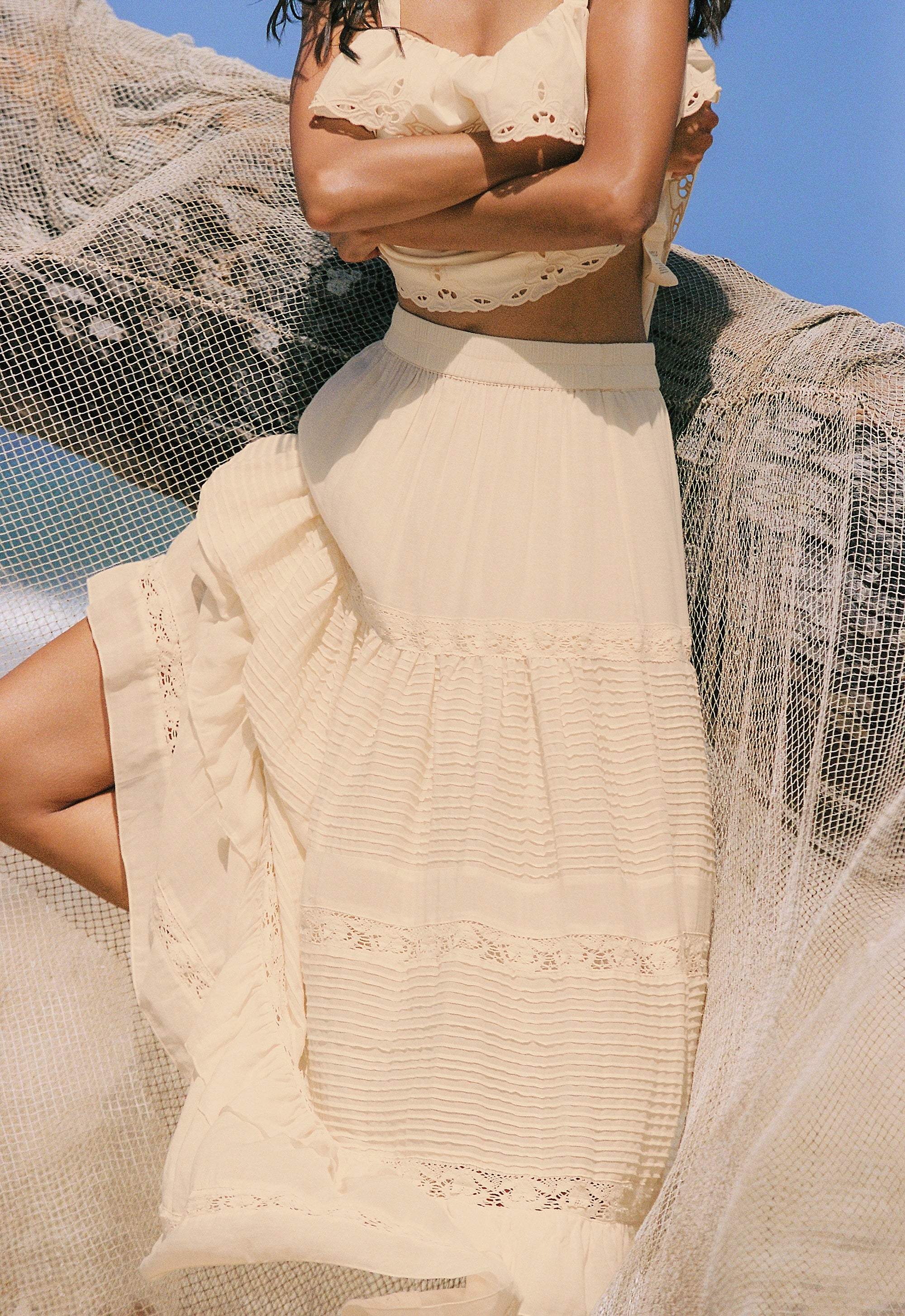 Spell - Ines Tiered Maxi Skirt (Light Sand) Spell