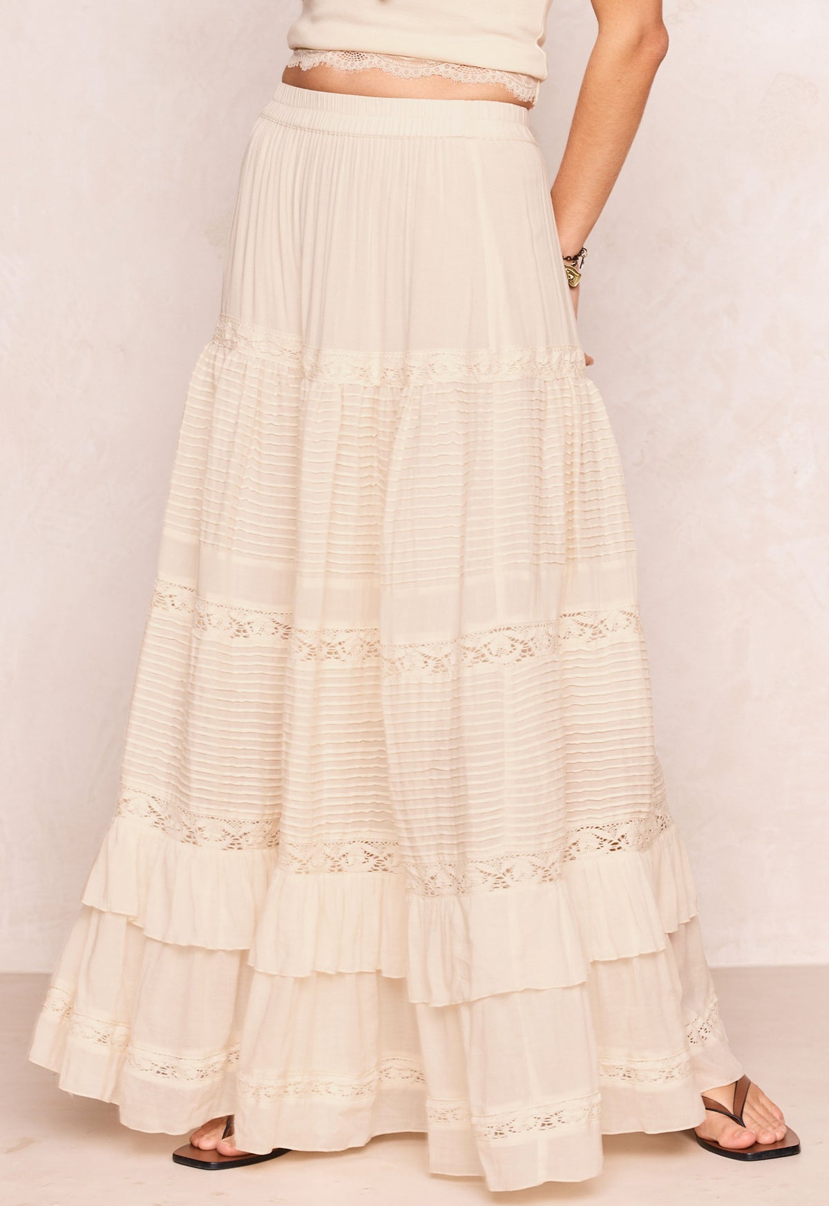 Spell - Ines Tiered Maxi Skirt (Light Sand) Spell